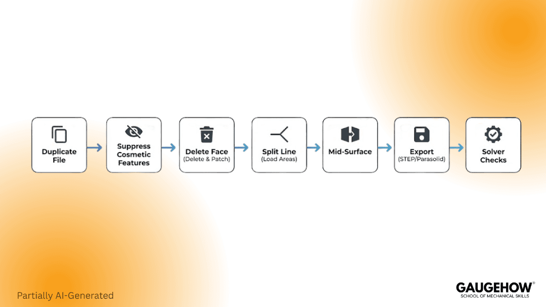 SolidWorks defeature workflow process flowchart step-by-step