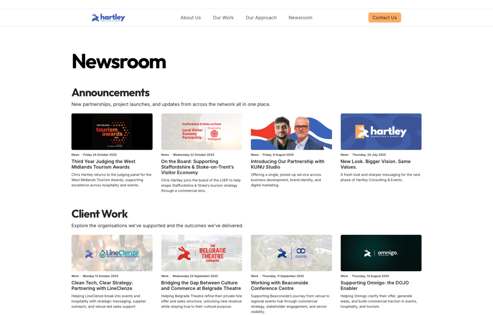 KUNU Studio Website for Hartley Consulting & Events Blog Section
