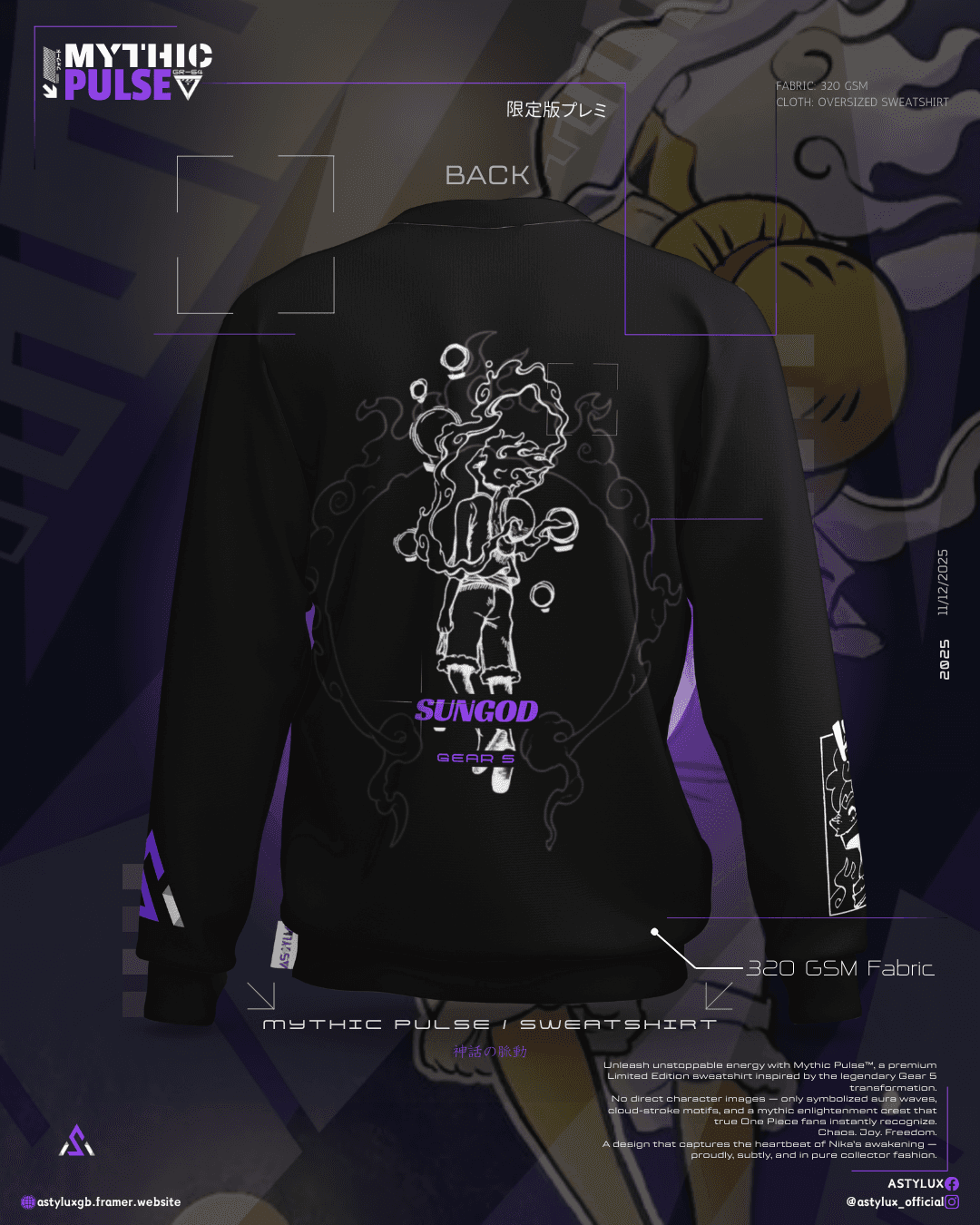 Mythic Pulse Black - Limited Edition One Piece Luffy Gear 5 Inspired Sweatshirt
