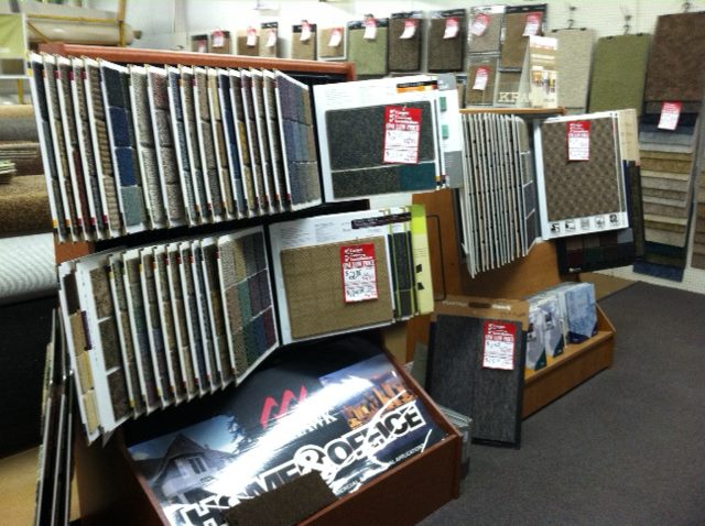 Assortment of carpet samples on display at Shilling's Carpets & Floors showroom