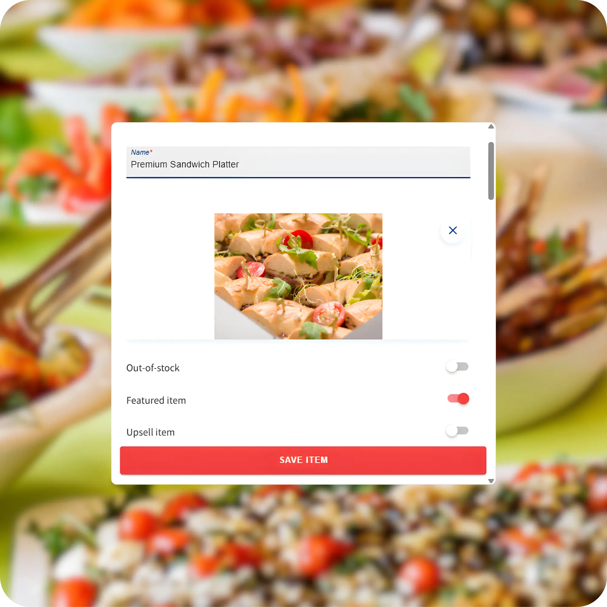 Catering menu setup tool for boxed lunches, corporate buffets, and recurring meal programs