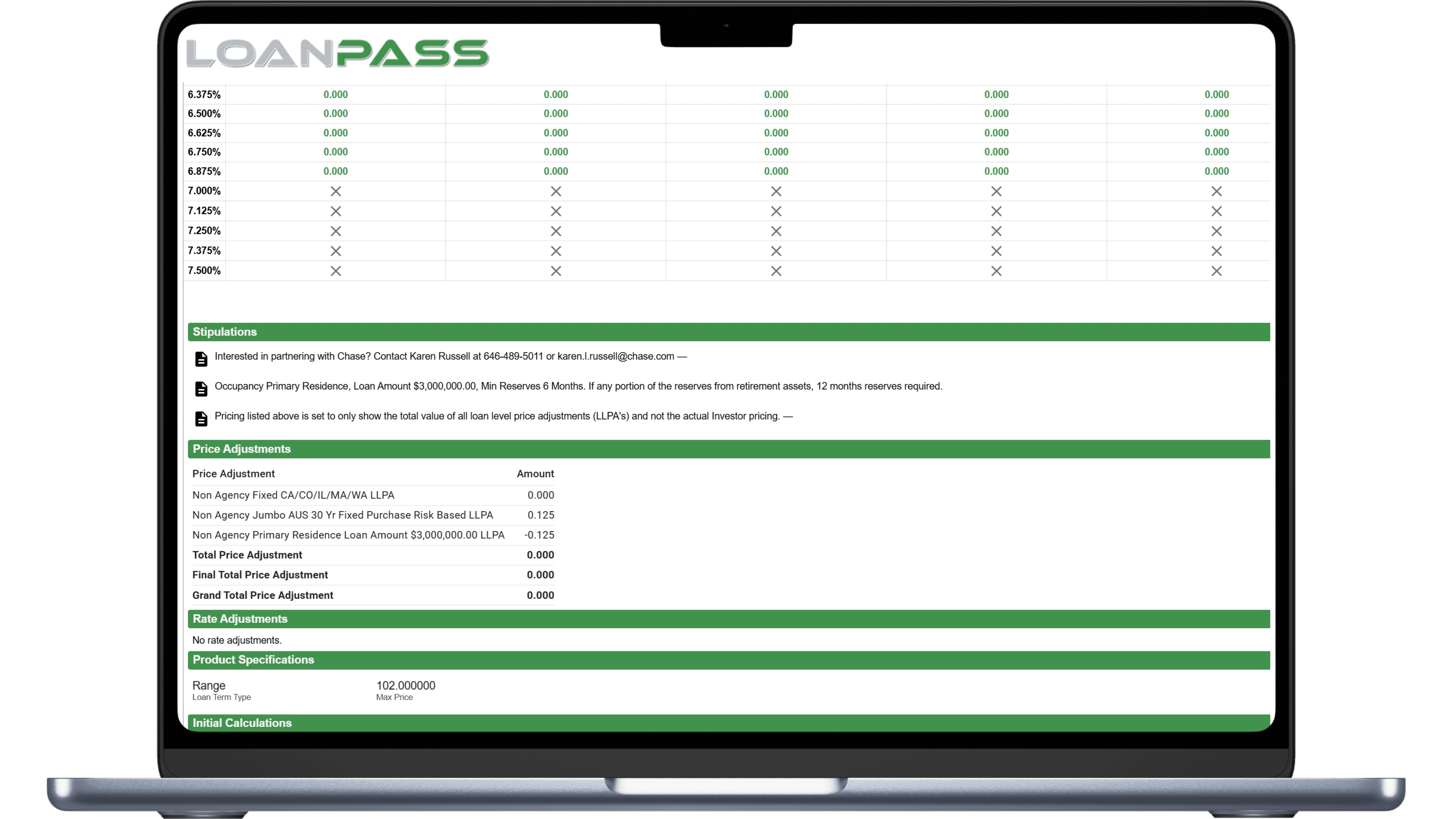 Laptop screen displaying real time updates of LLPAs.