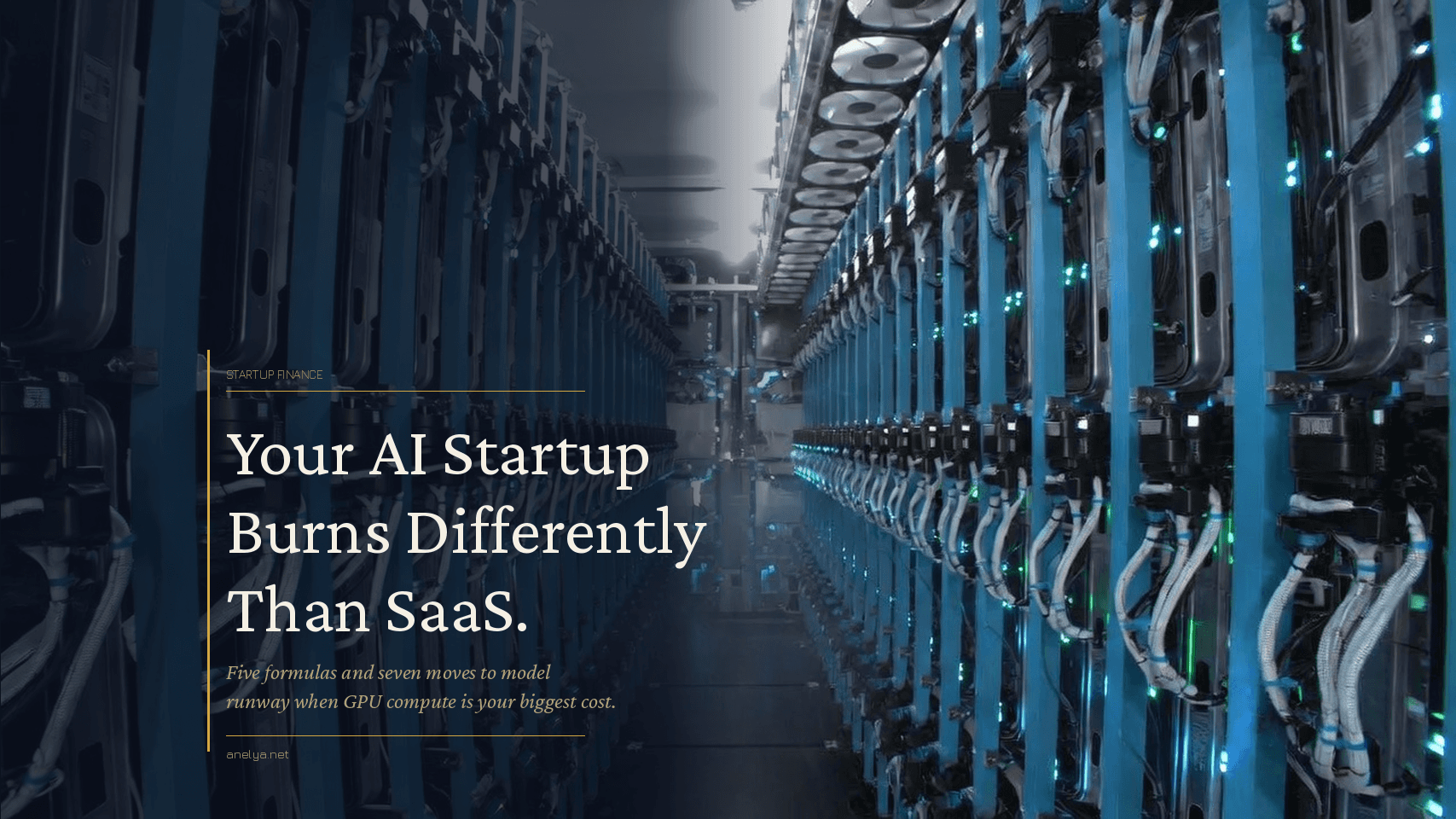 Blog banner for article about AI startup burn rates, GPU compute costs, and runway modeling