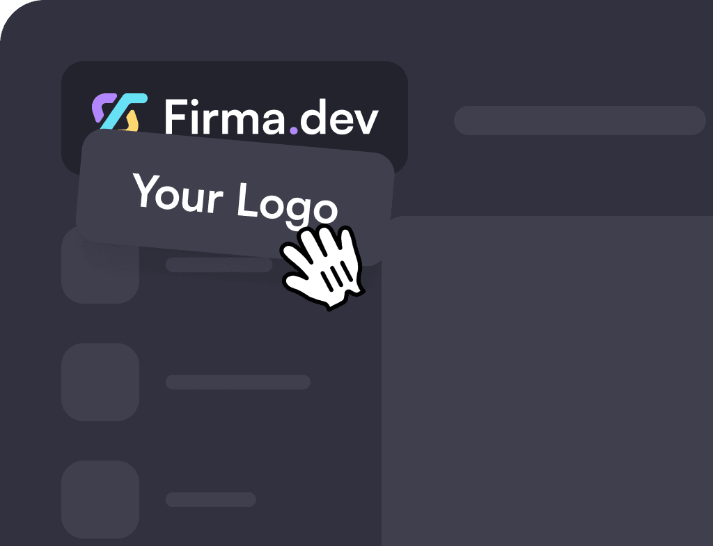 "Dark user interface showing a sidebar menu with a hand cursor pointing at 'Your Logo' under 'Firma'. The tone is professional and modern."