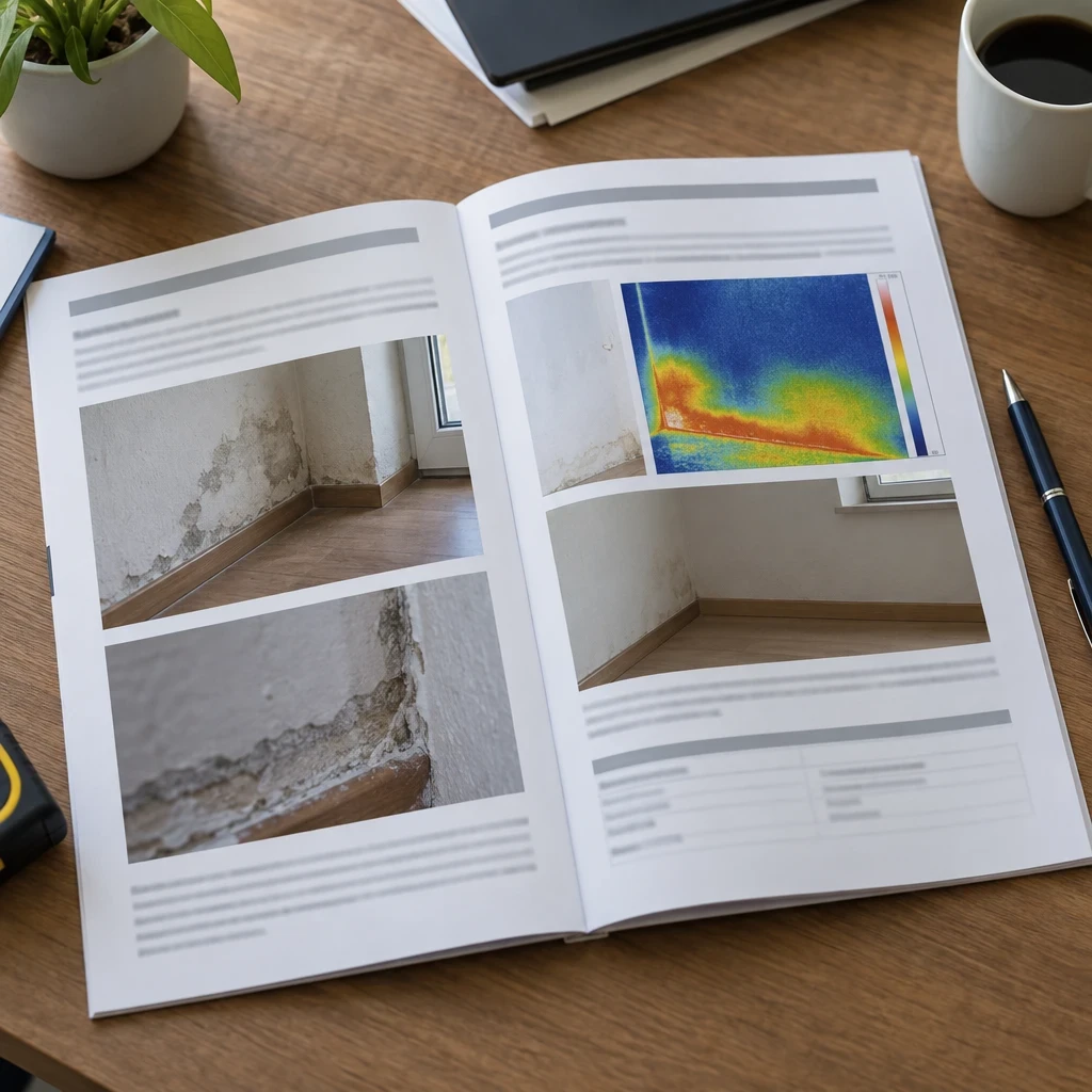 Rapport de recherche de fuite illustré de photographies et d’une image thermique