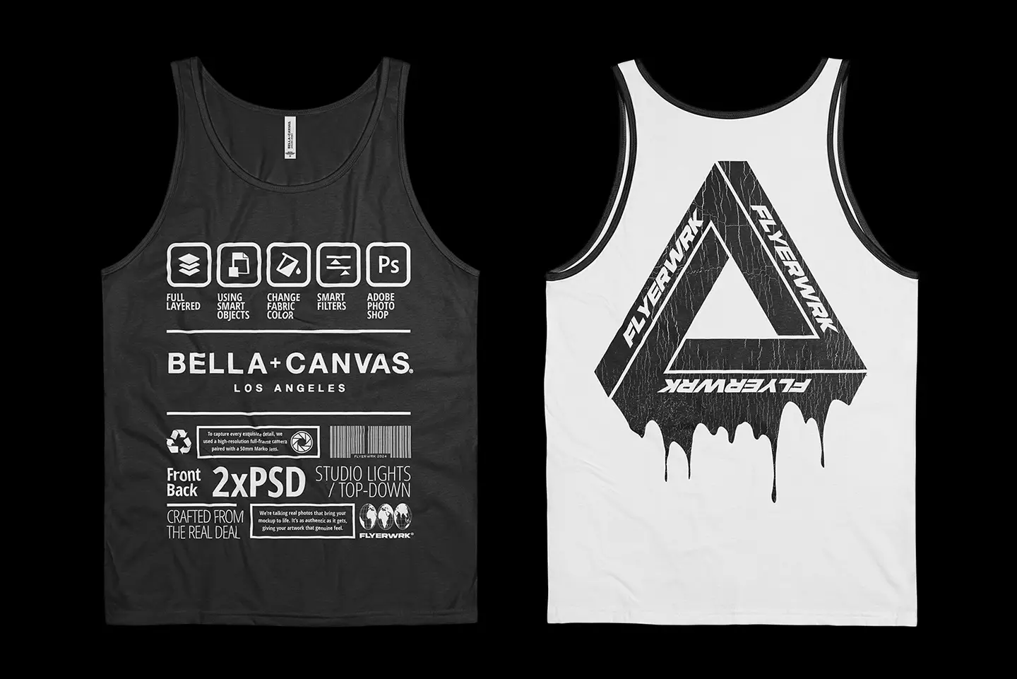 Bella+Canvas 3480 Tanktop Wrinkled mockup front and back view with customizable design