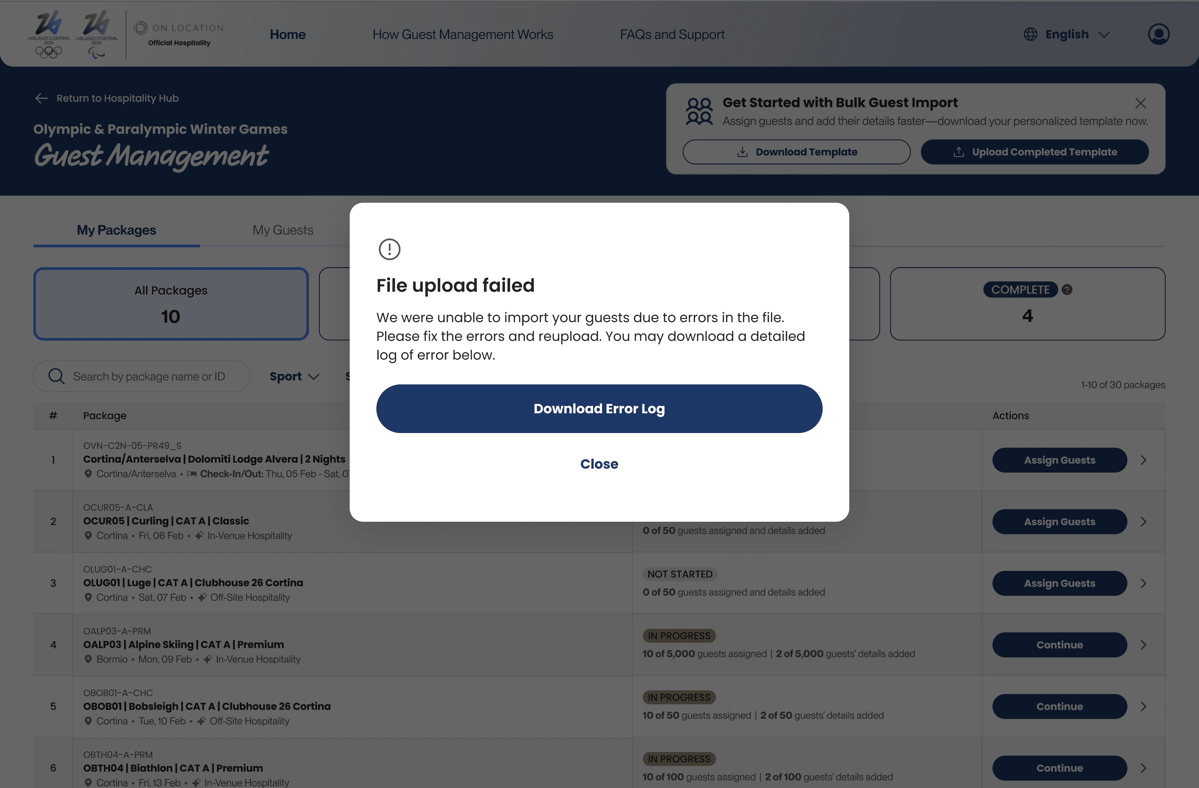 Upload failed dialog