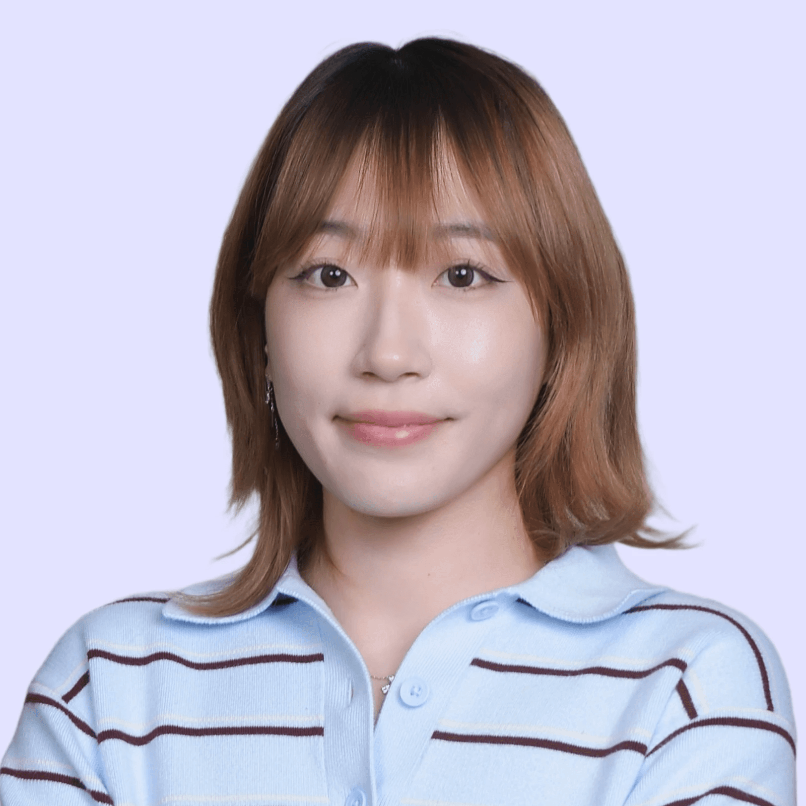 Cheerful dreamy woman with bob hairstyle