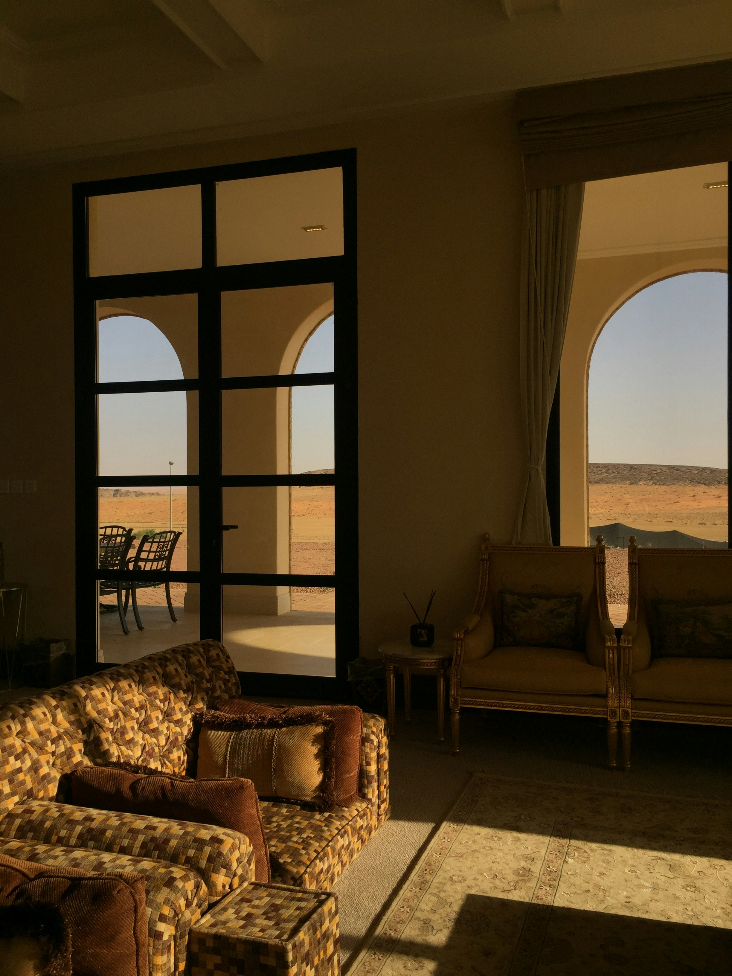 a living room with a large window