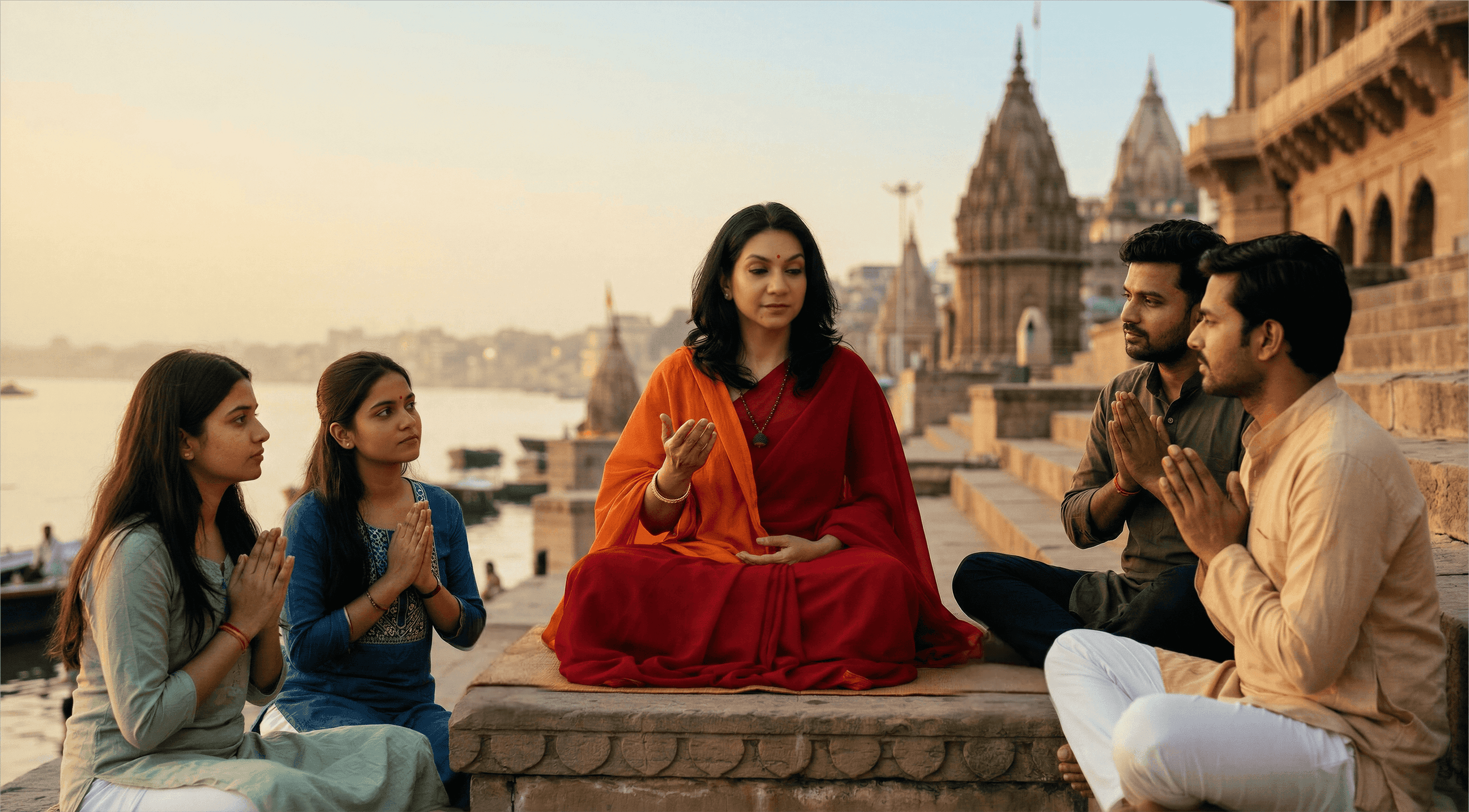 Maa Shree Geetam, Indian female spiritual guru, offering one on one spiritual consultation and sacred guidance rooted in Kali Upasana and Sanatana Dharma at the sacred ghats of Varanasi