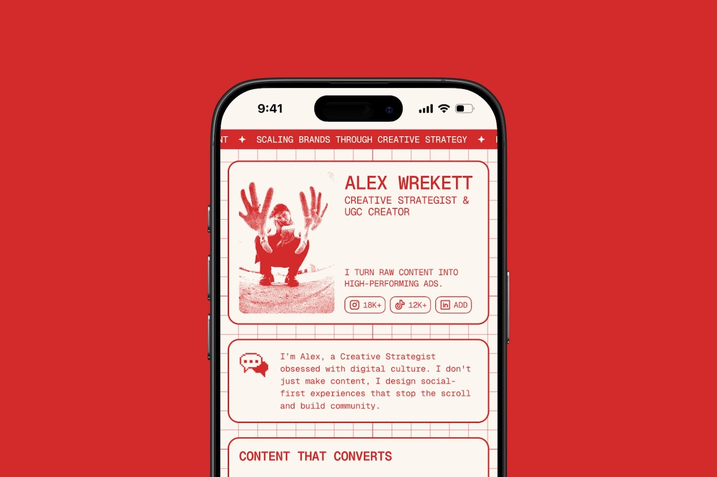 Minimal mobile website screen design for Secunet showing navigation links