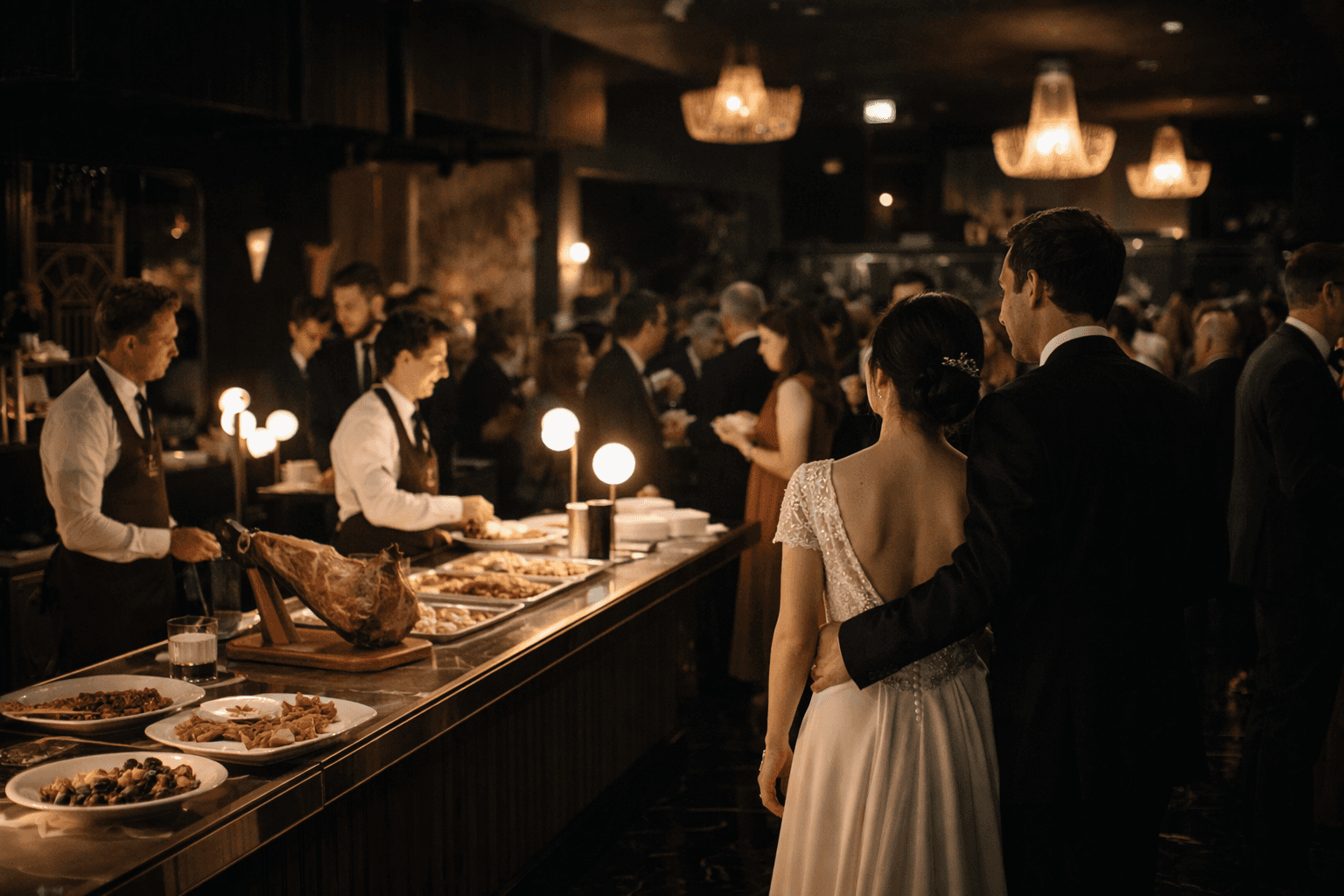 Ricevimento di matrimonio a Milano in formula standing dinner gourmet con banqueting elegante.