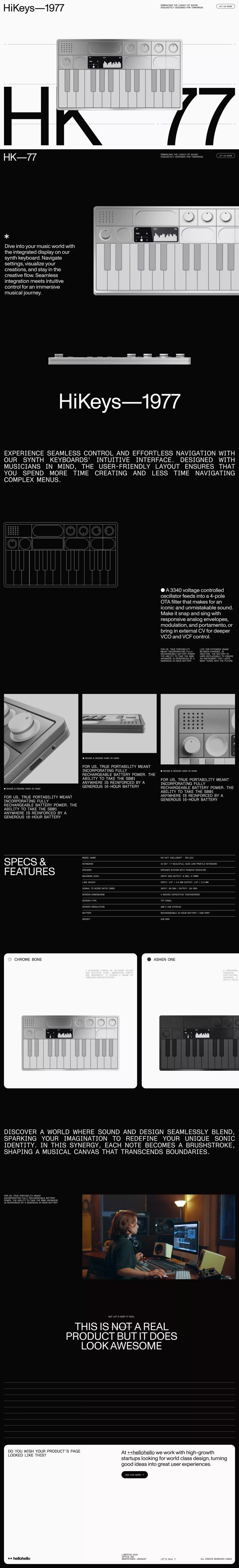 HiKeys 1977 portfolio page screenshot showcasing Design and Music design