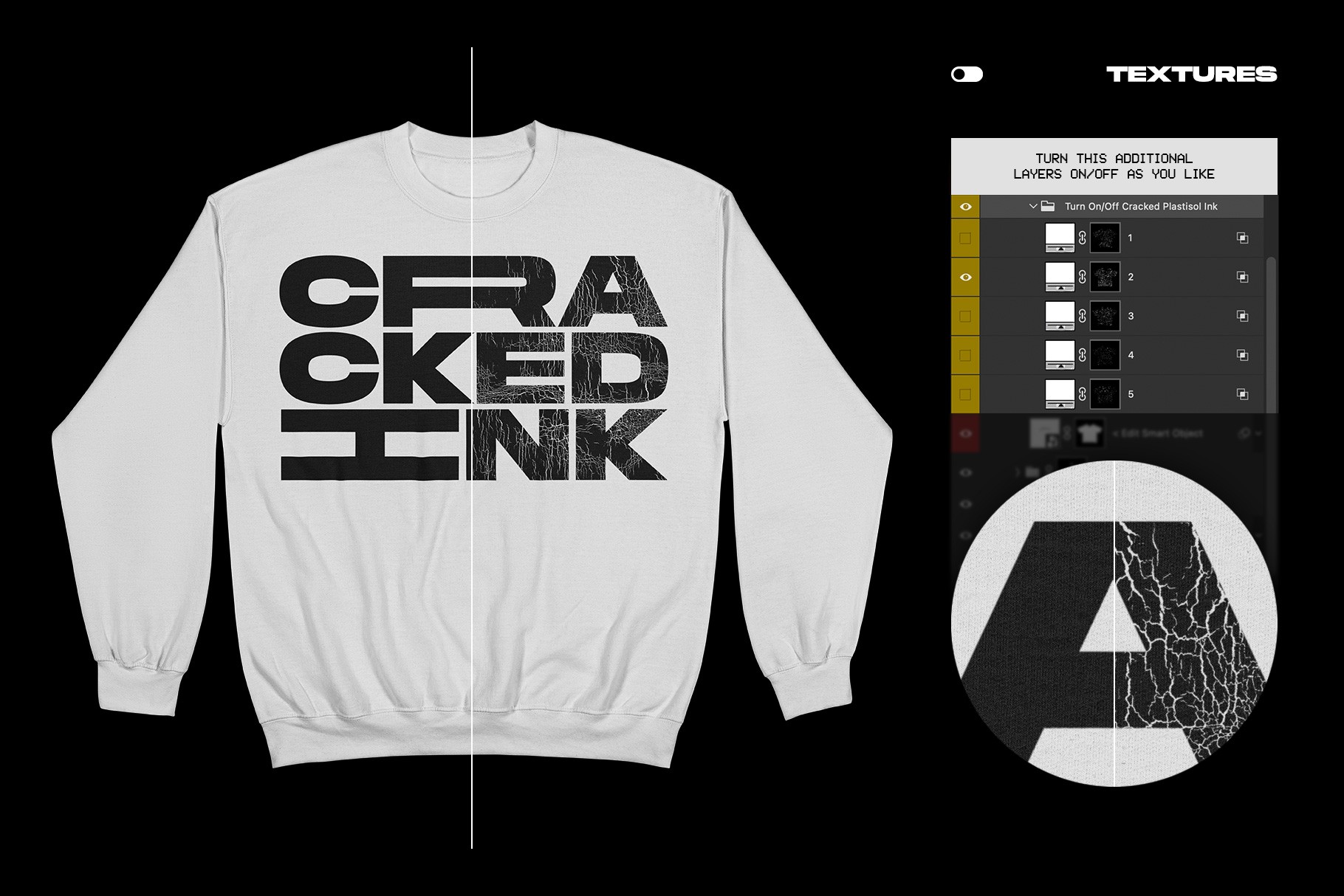 Gildan 18000 Crewneck Folded Arms mockup cracked plastisol ink texture effect
