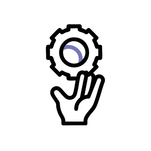 Icon einer Hand mit Zahnrad und Ball – steht für Technik, Zugangssysteme und smarte Funktionen bei Padelnero.