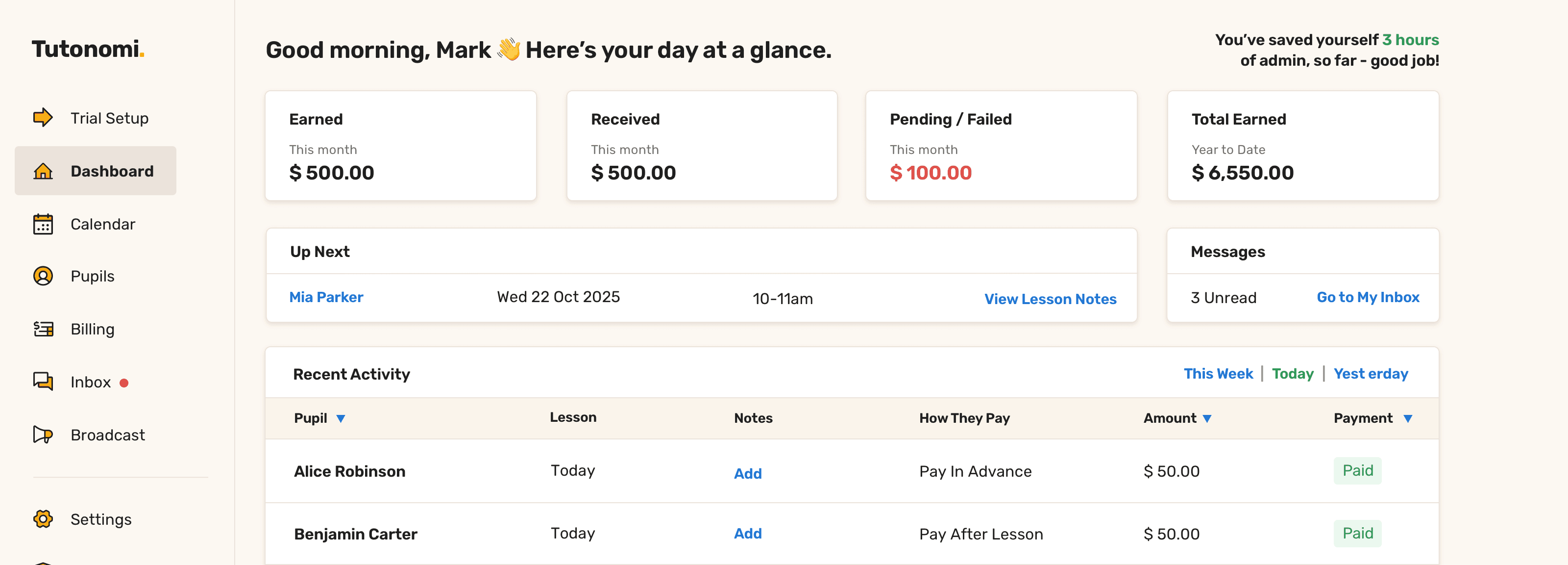 tutor management calendar