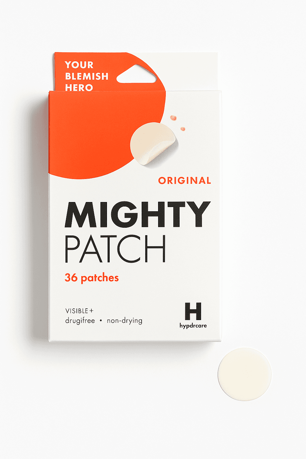 Mighty Patch Original acne spot treatment box with single hydrocolloid patch