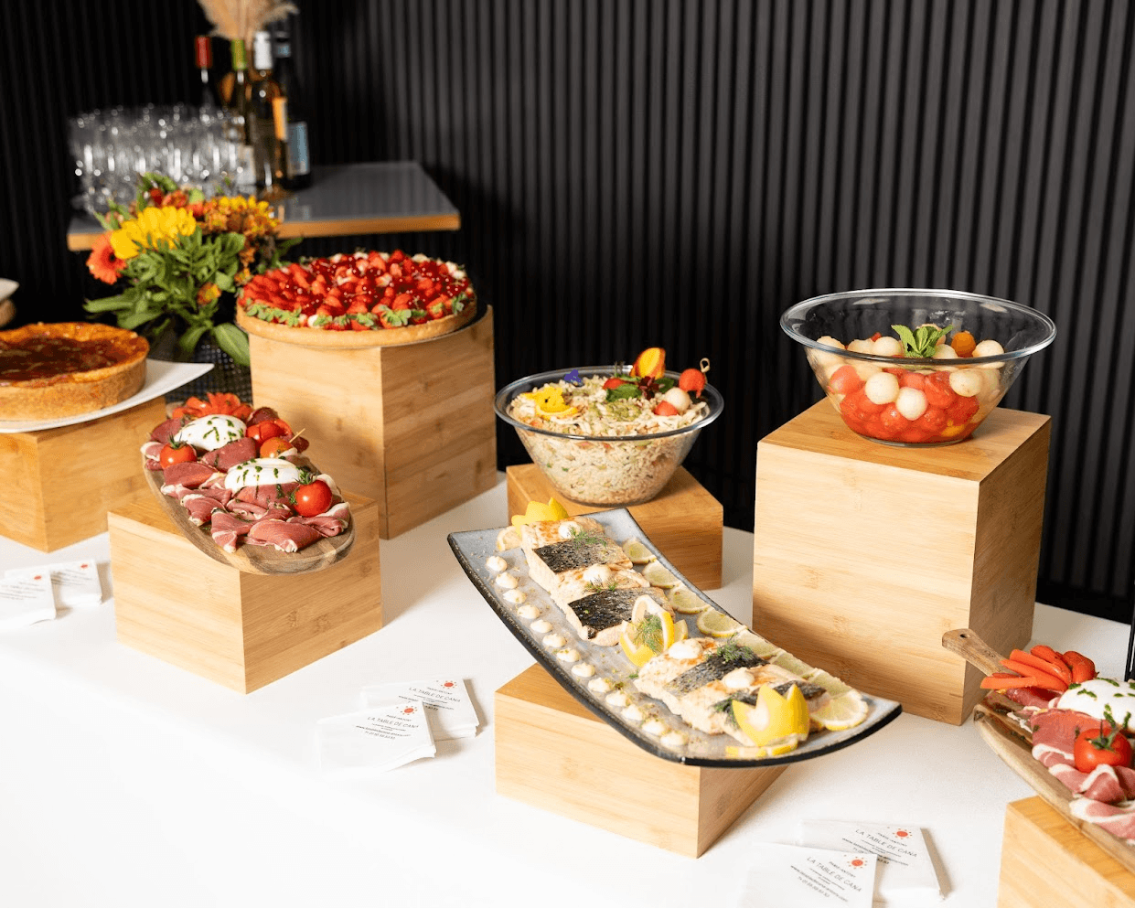 A table with a variety of food on it