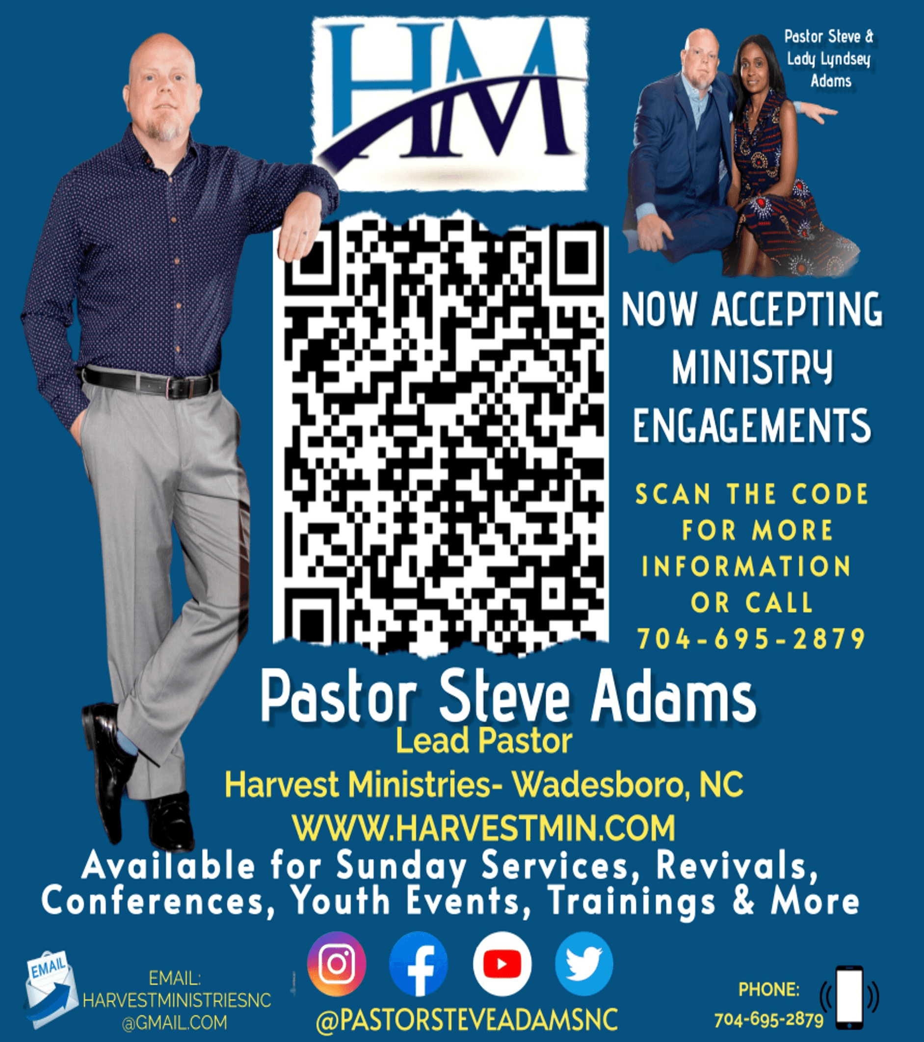 Pastor Steve Adams ministry engagements poster