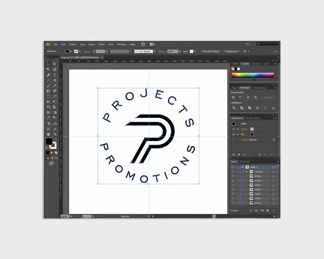 Logo design in progress in Adobe Illustrator