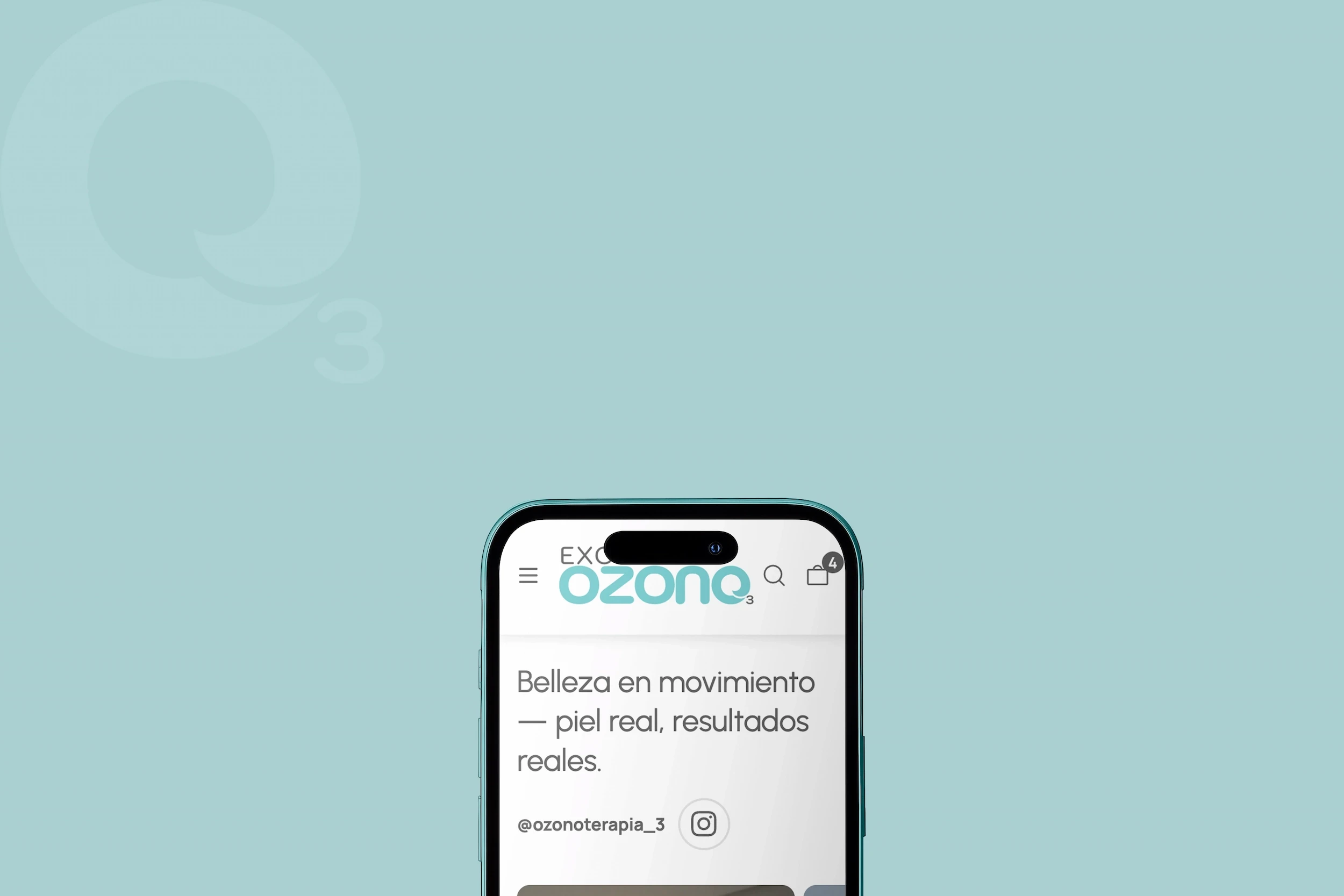 Mockup de la parte superior de un móvil de un sitio web de productos de ozonoterapia