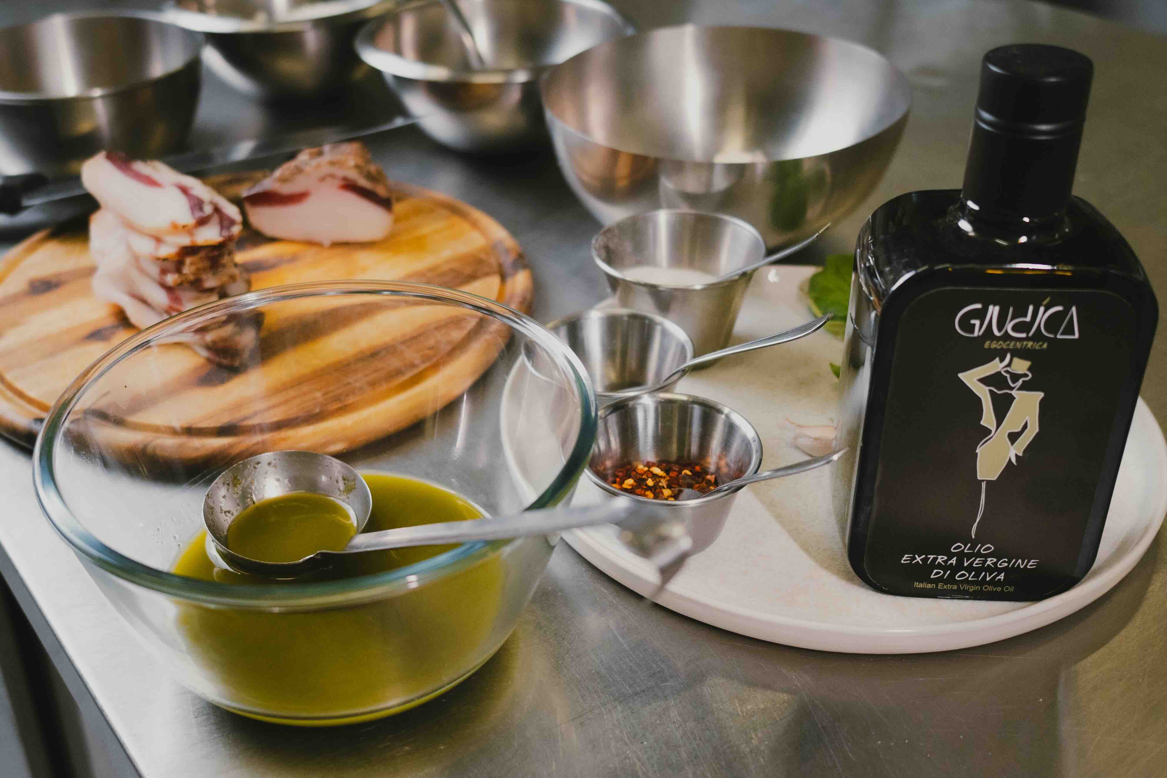 Layered latte in glass with flowers and plants