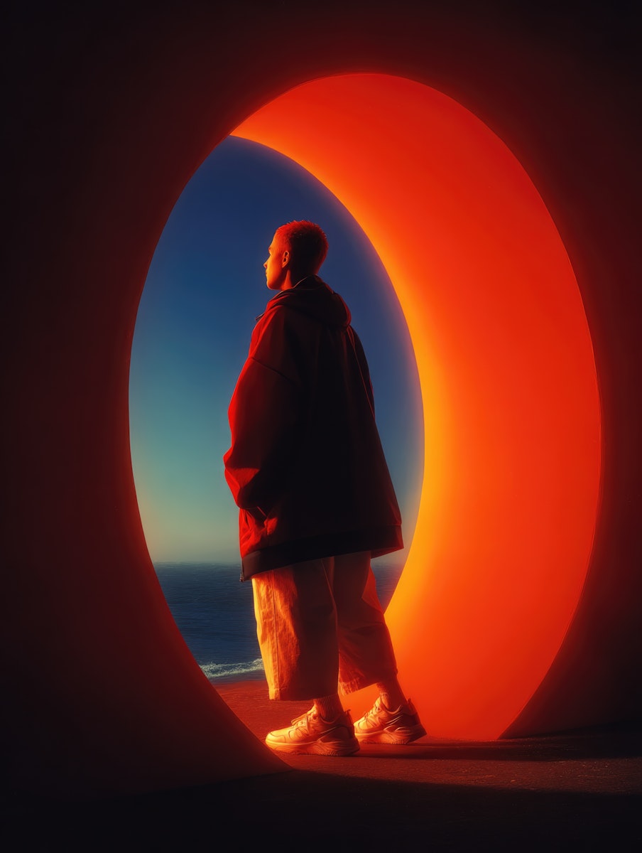 Man standing in fututistic vibrant background