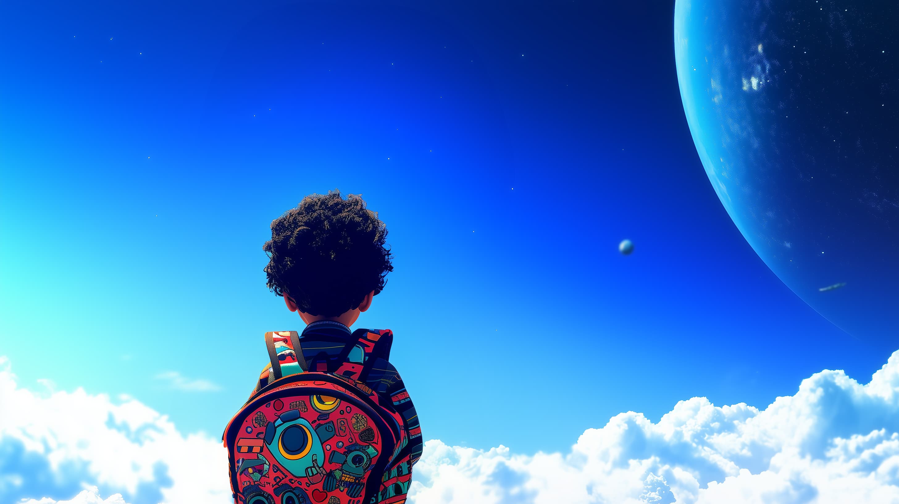 a pic of a boy in a fantasy world - the boy is of african desecend