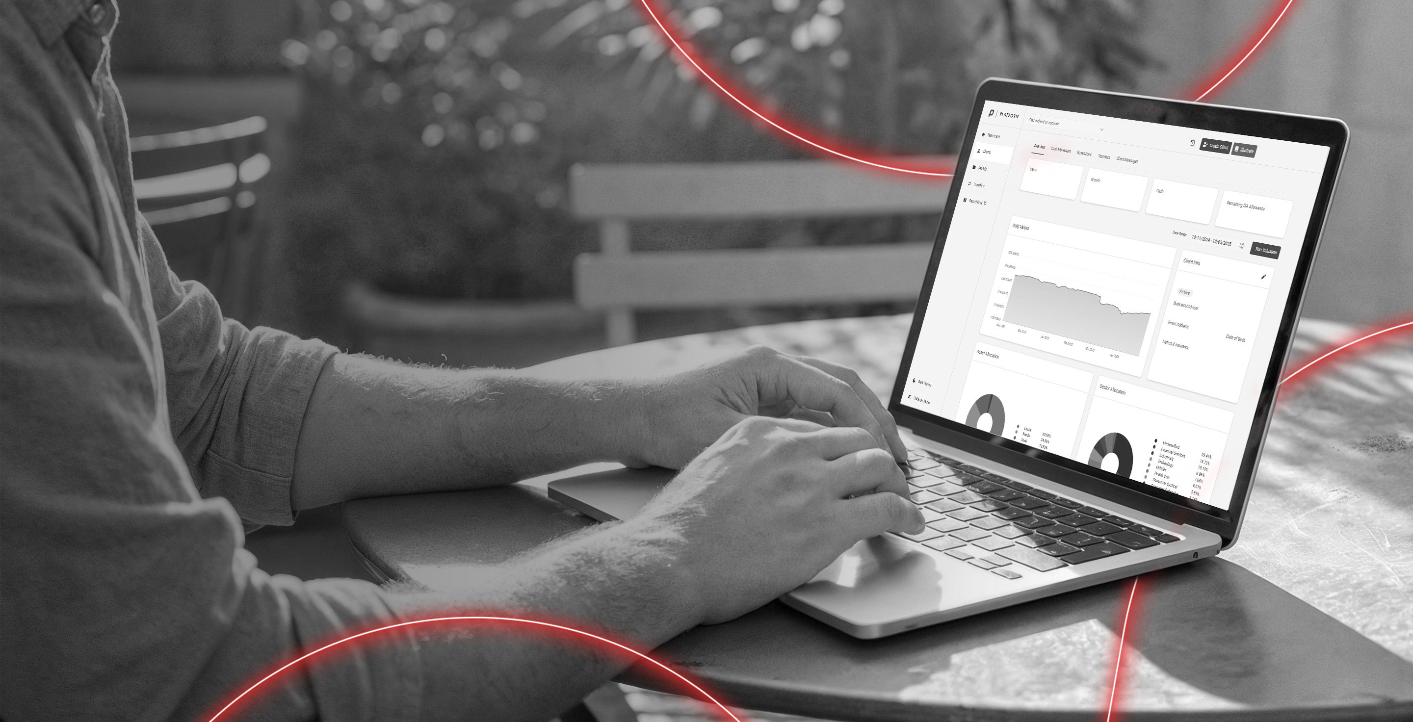 Man Typing on laptop with P1 Platform on the display