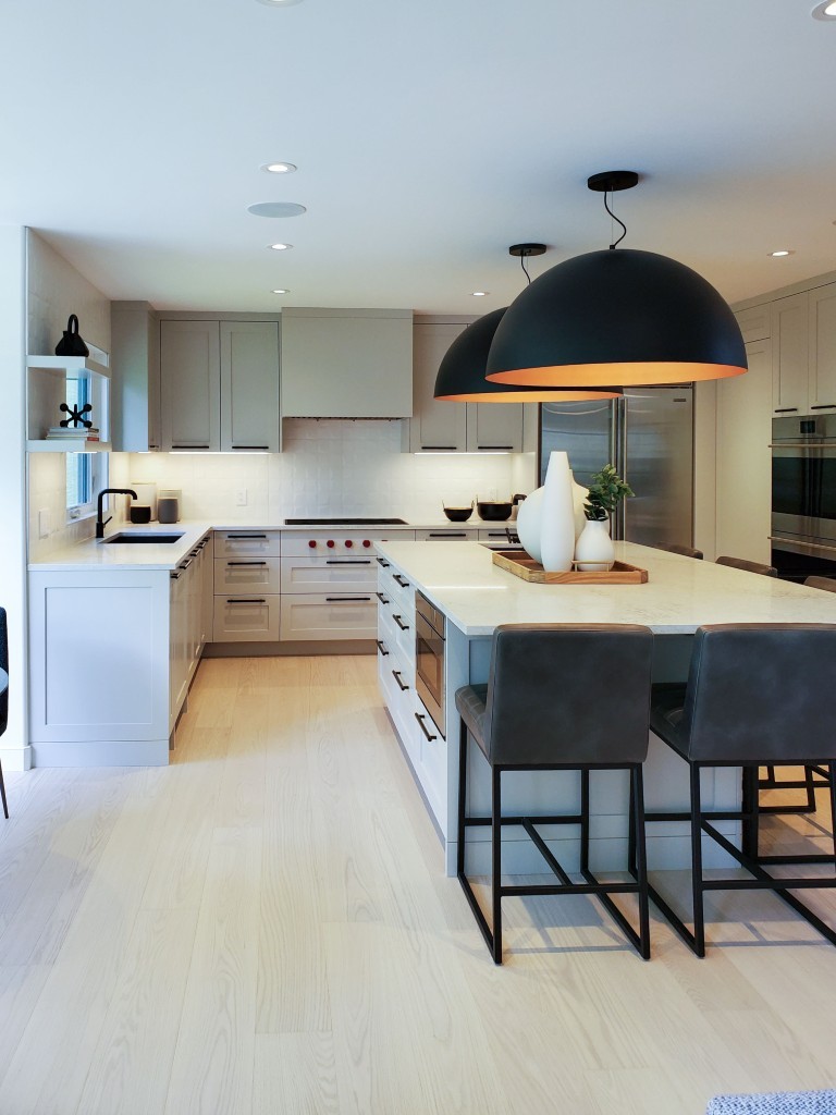 Image of Modern kitchen design with island seating, KHD Homes design-build construction and luxury home renovations.