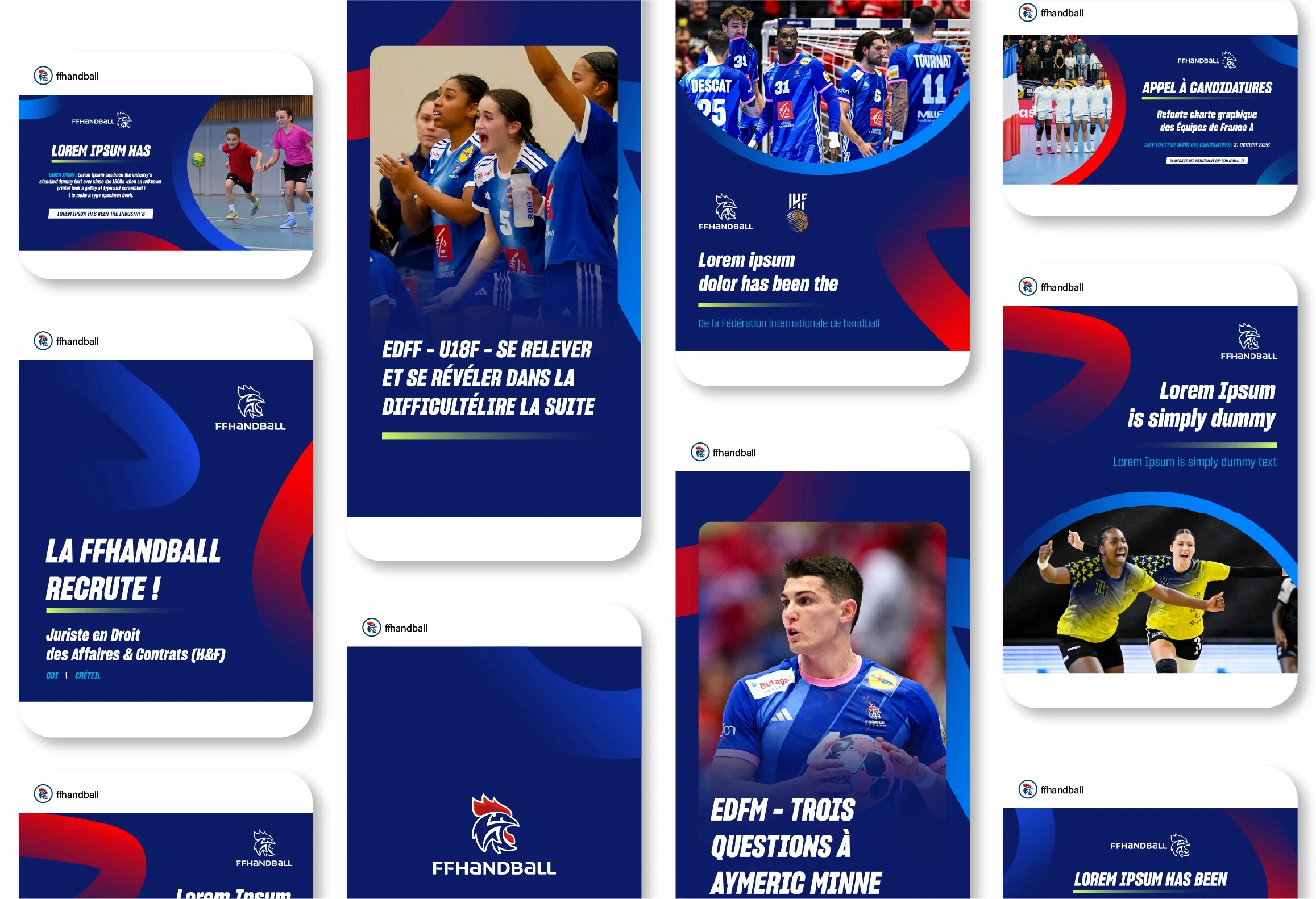 Application digitale de la charte FFHandball sur supports réseaux sociaux & print