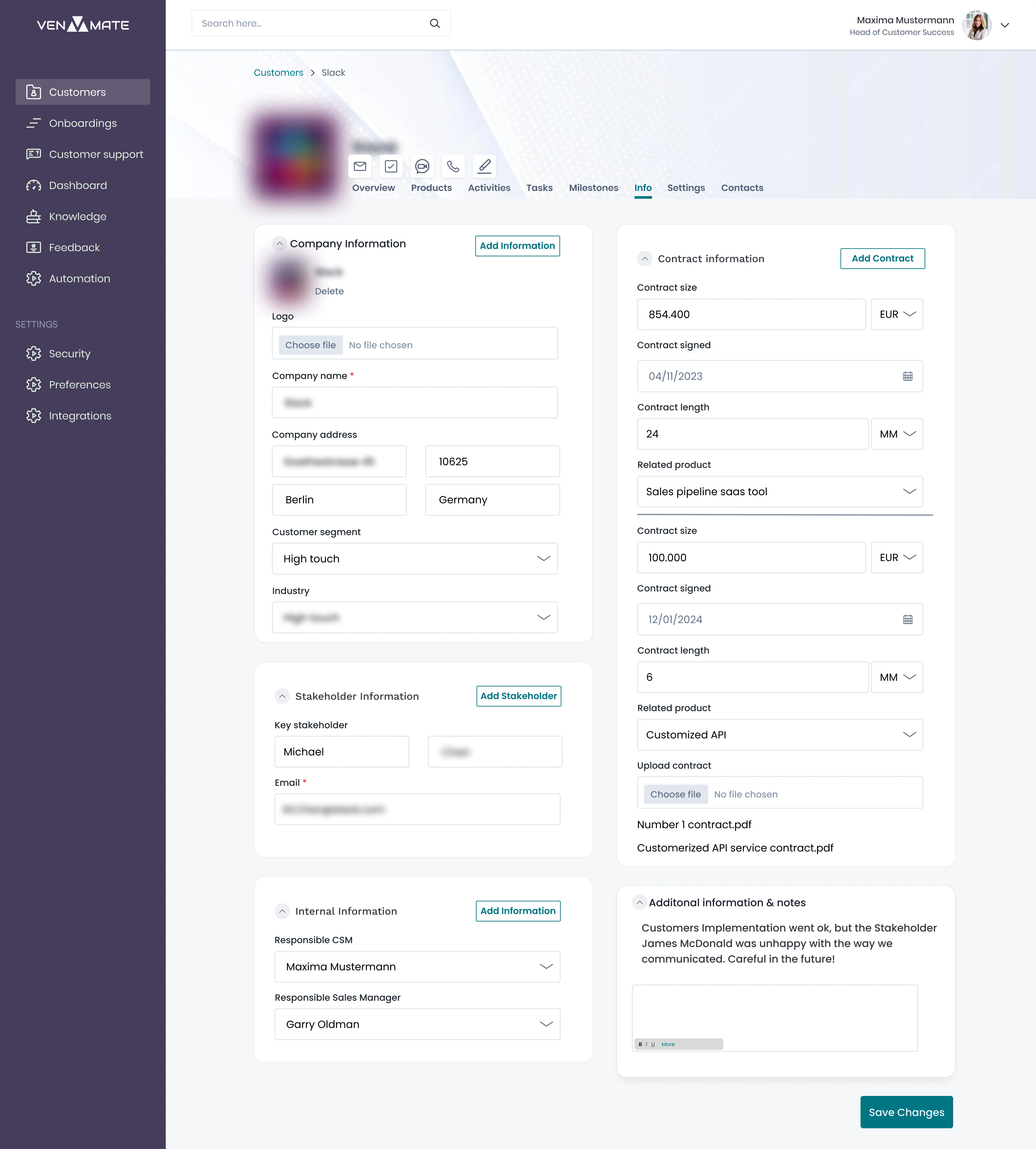 Full 360 degree customer view for all customer insights in VENMATE
