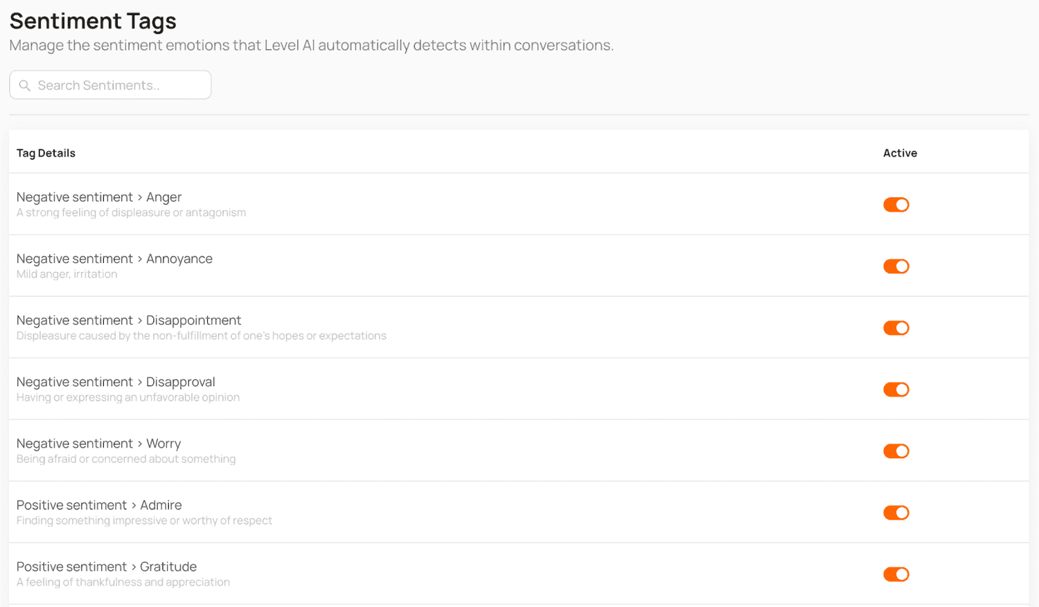 Sentiment tags and customization