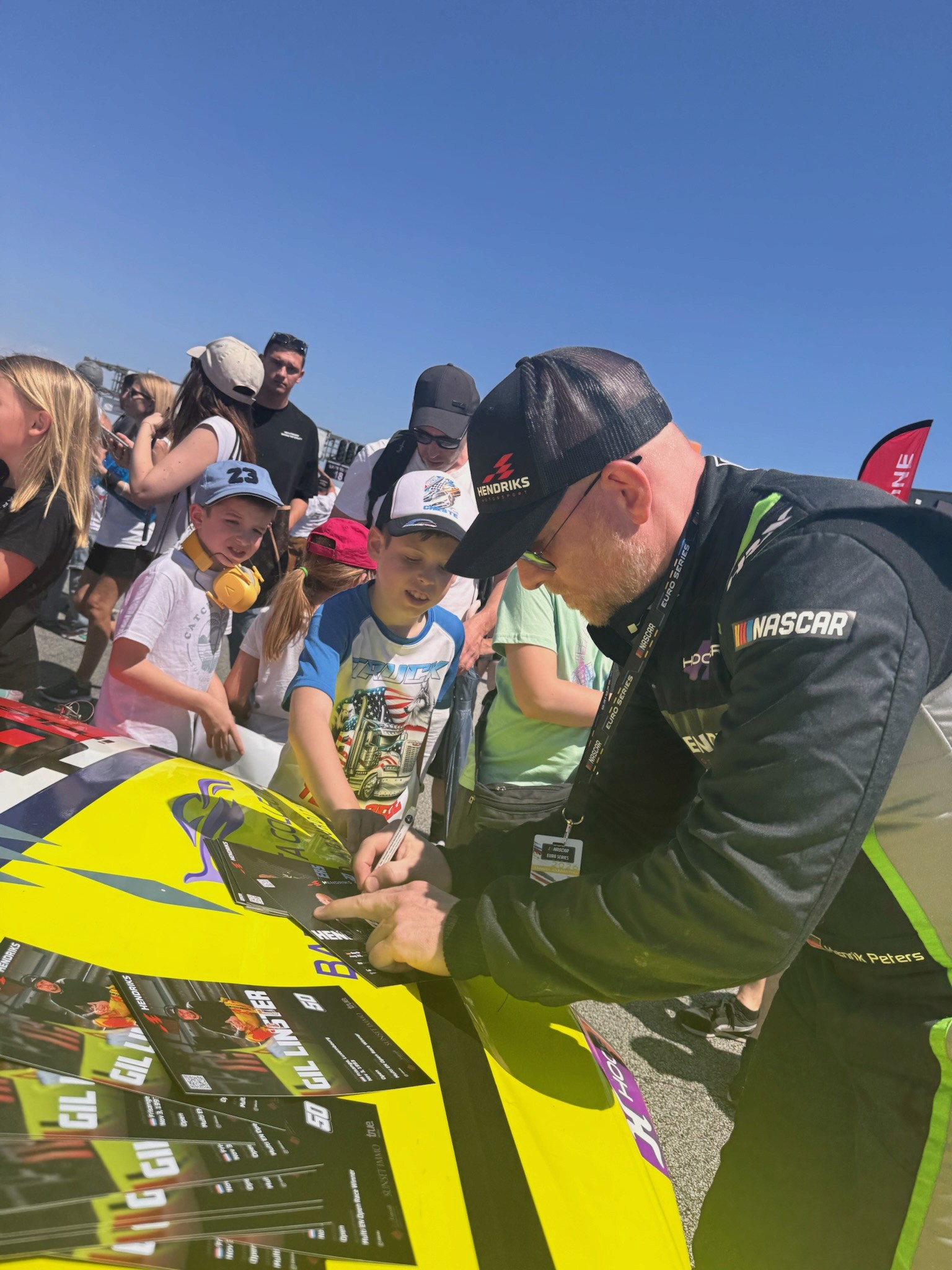 Henrik Peters meeting a young NASCAR fan