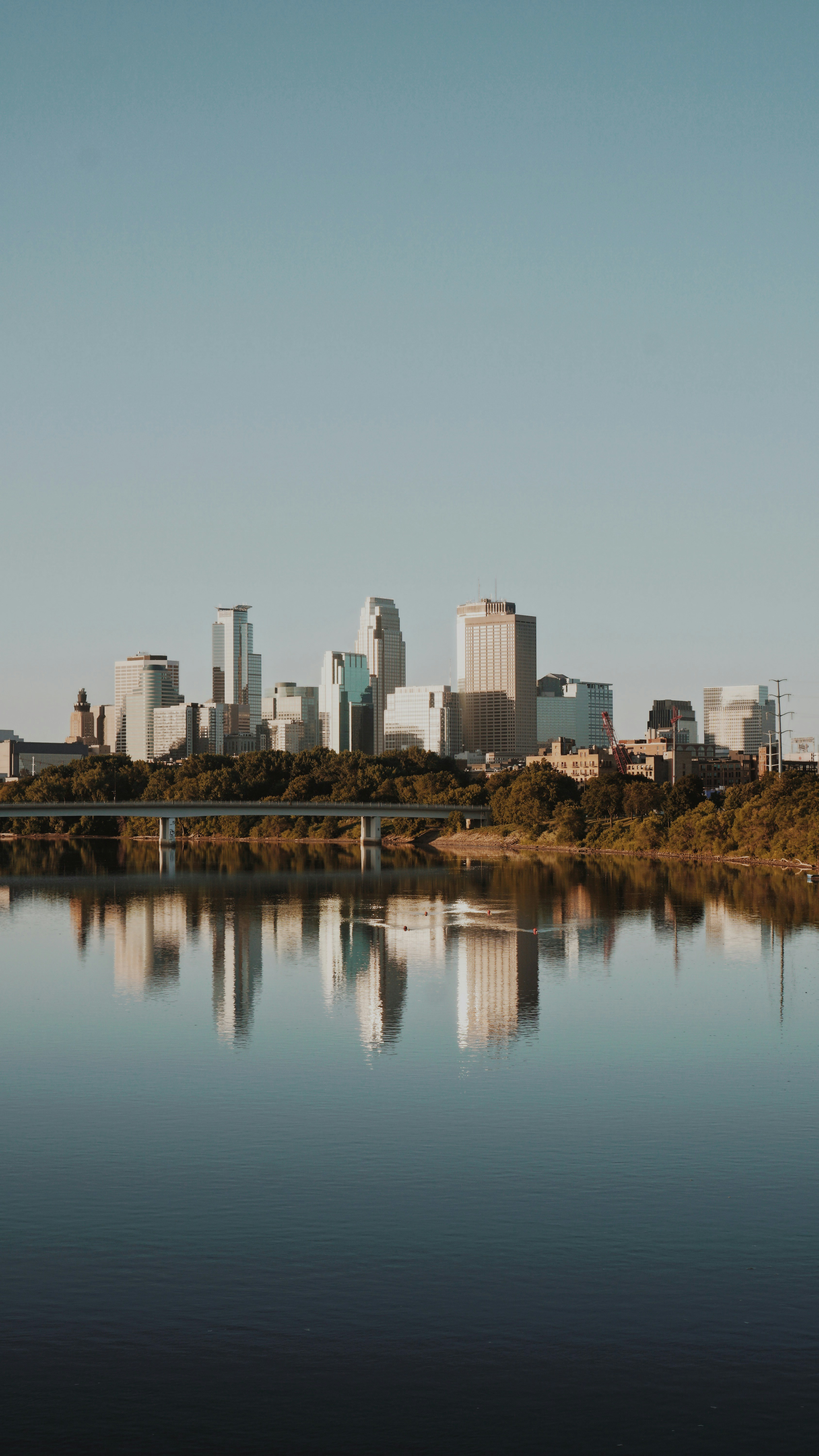 Minneapolis skyline reflecting off the Mississippi River.