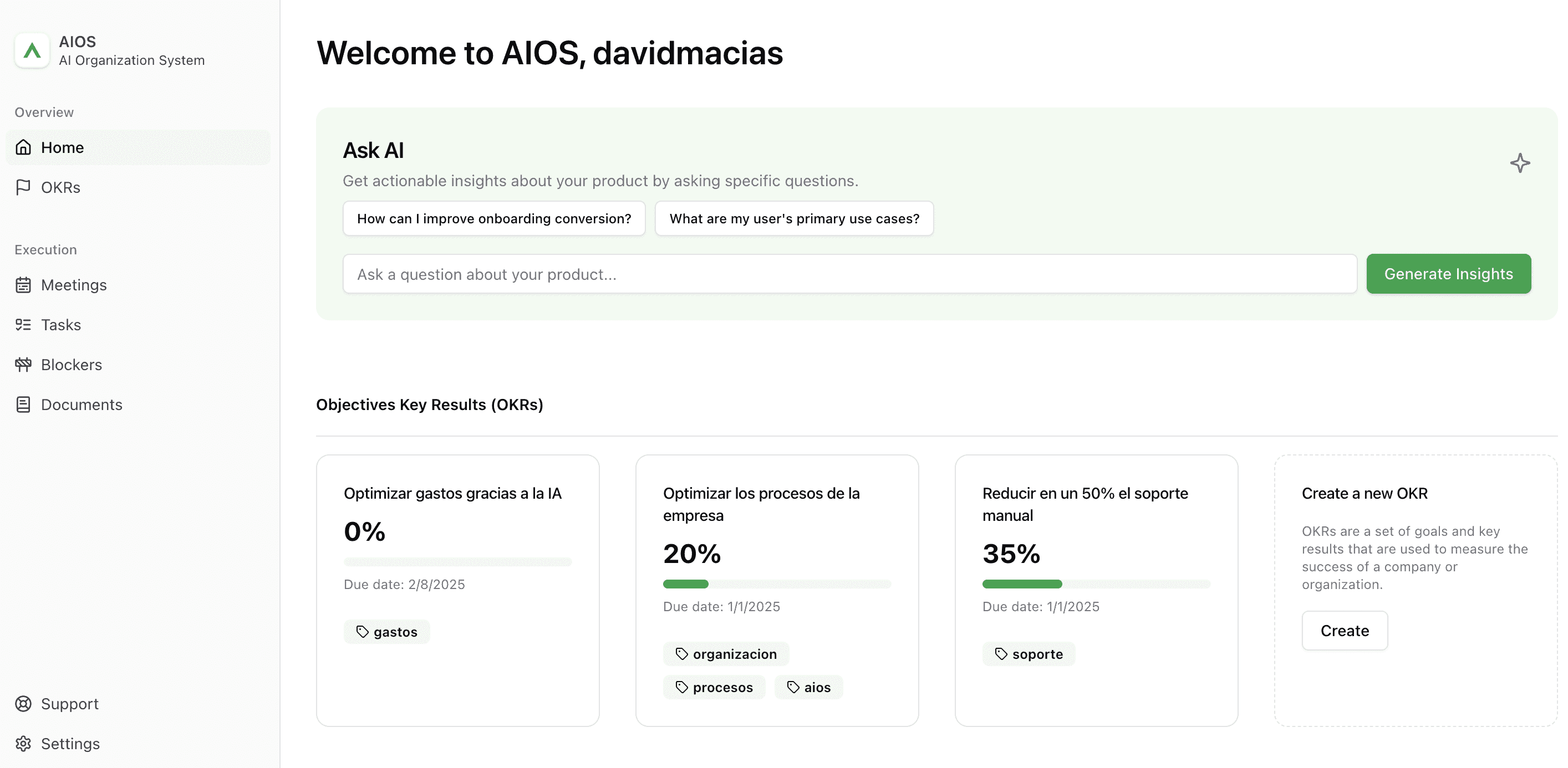 AIOS Sistema organizacional impulsado con IA