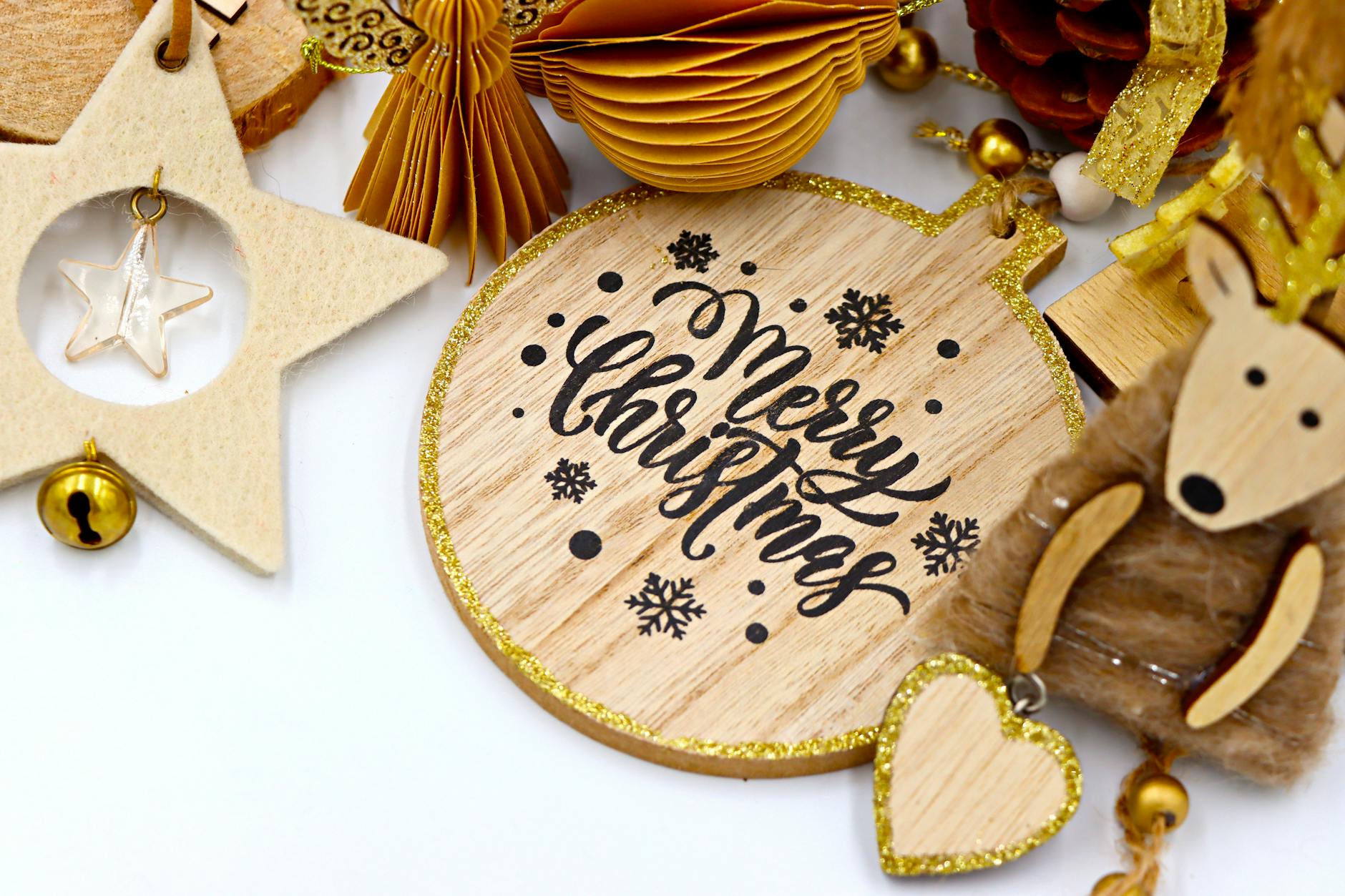 Rustic and eco-friendly Christmas decorations crafted from wood with warm holiday charm.