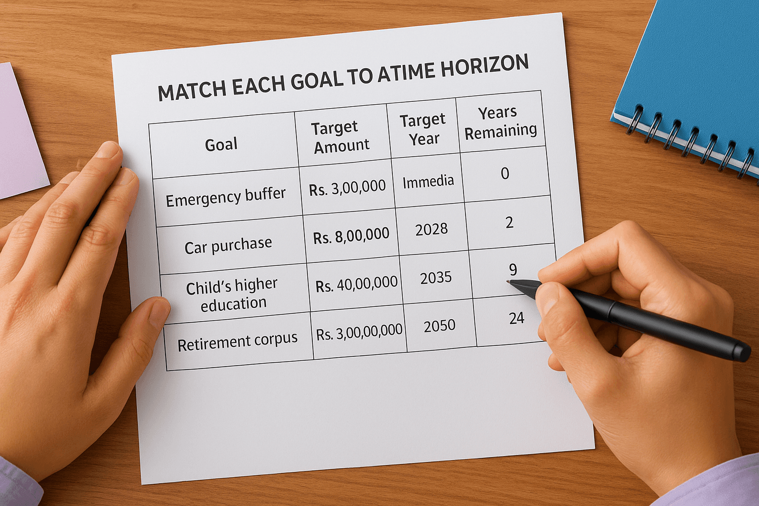 Match each goal to a time horizon