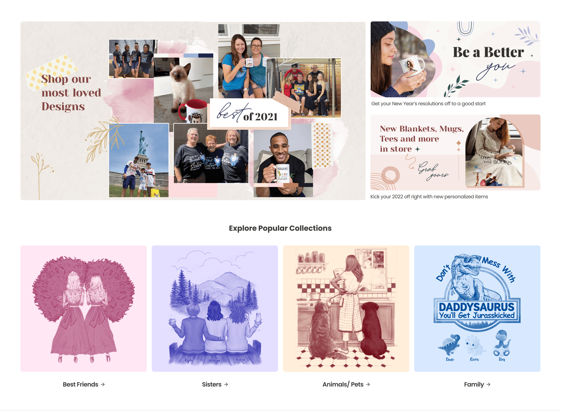 screenshot of the site's hero section, with big banners and colourful thumbnails