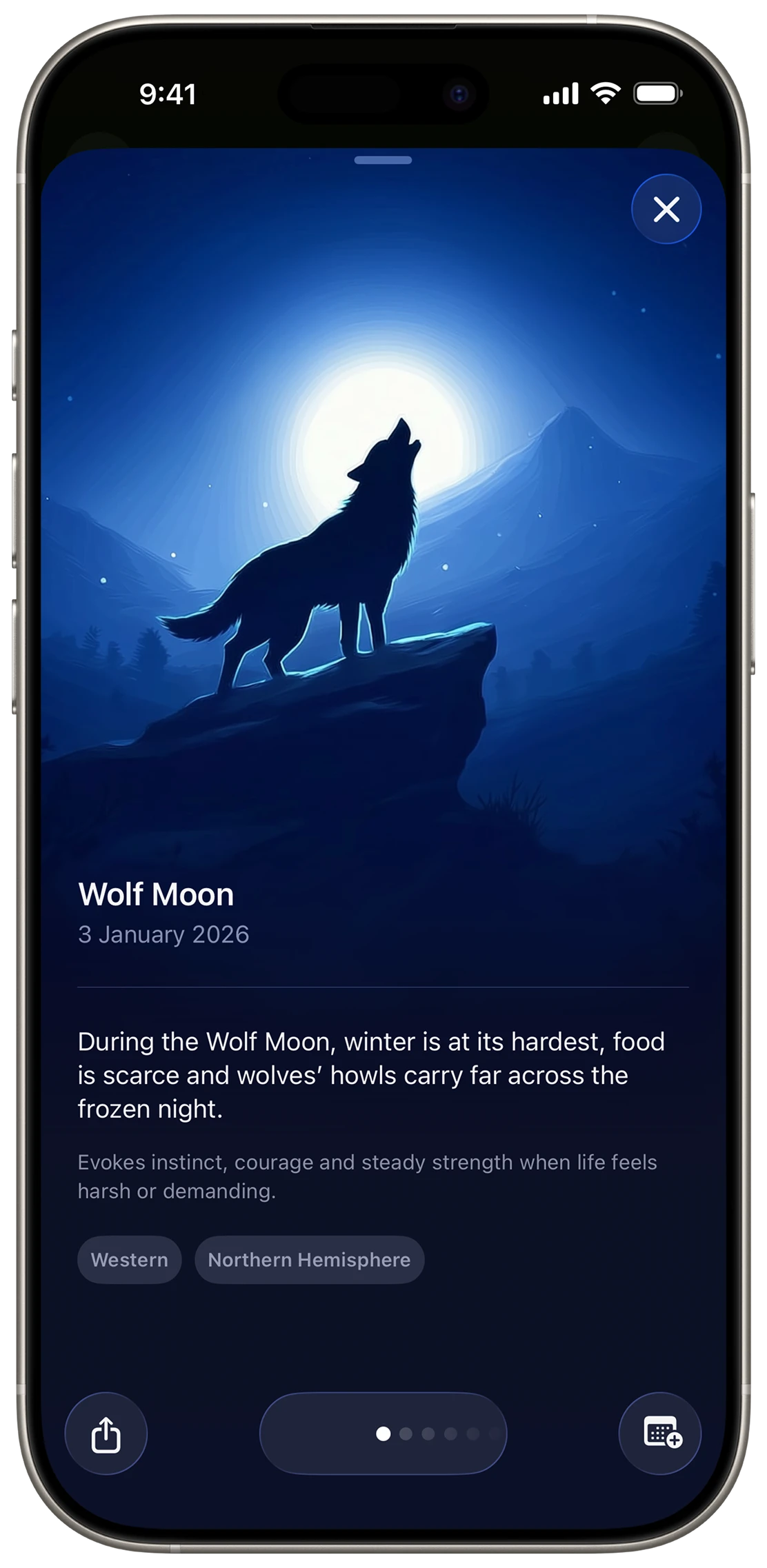 Wolf Moon name and lunar tradition details in Moonlitt