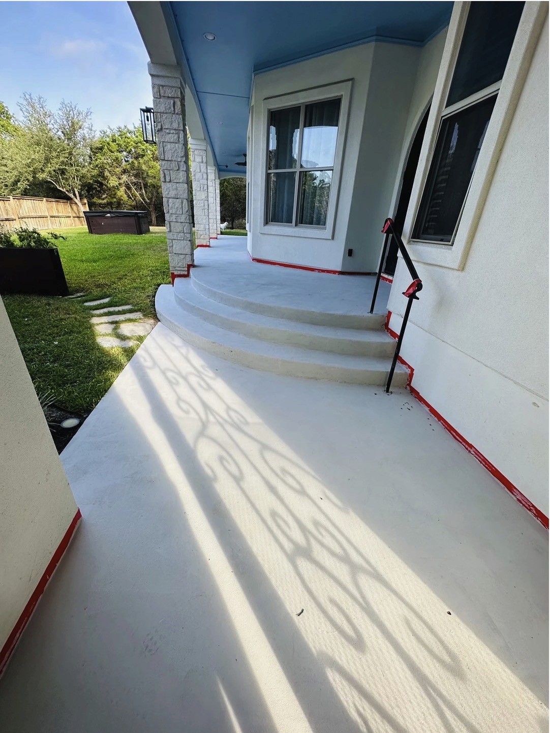 Micro topping concrete overlay on outdoor stairs