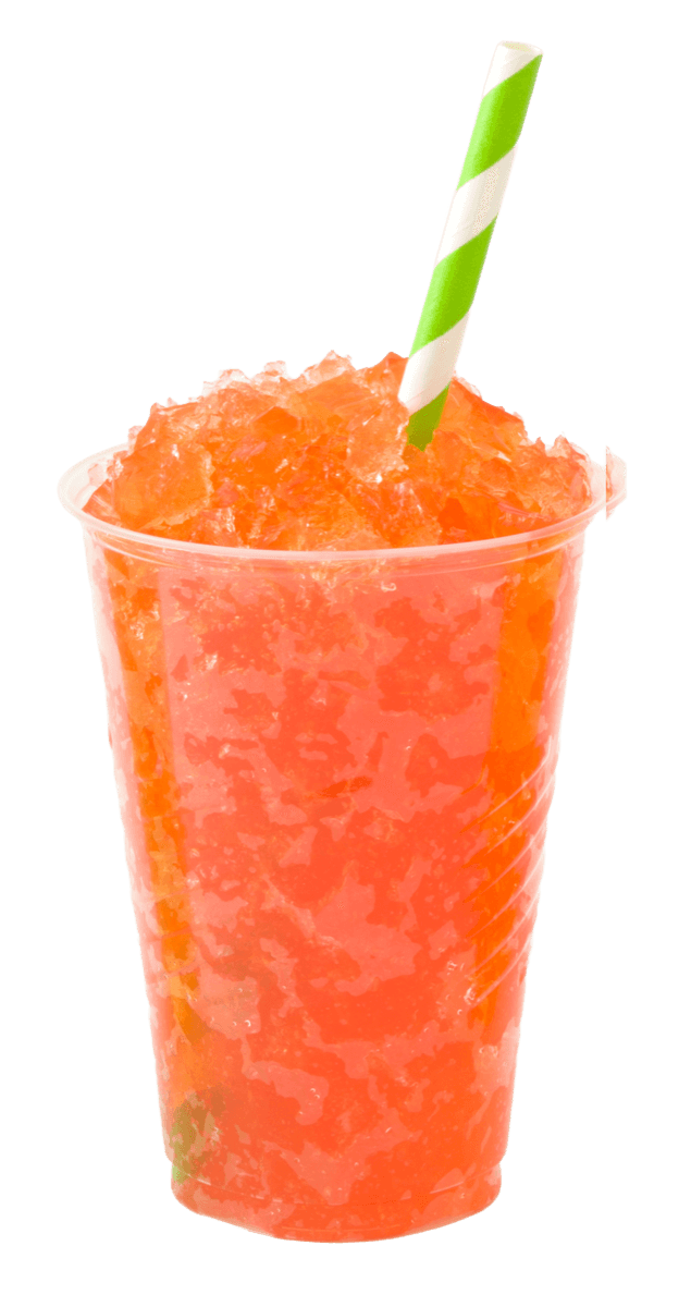 Orange slushy with a striped straw