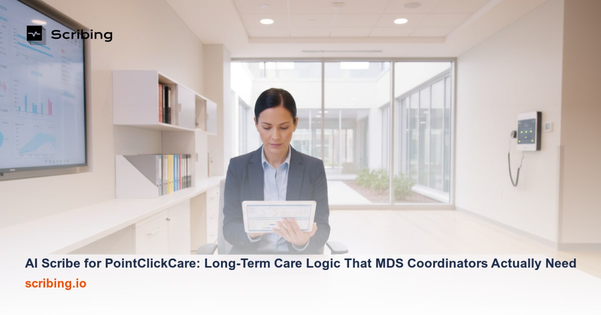 Corporate illustration representing AI scribe technology integrated with Epic EHR clinical documentation workflow