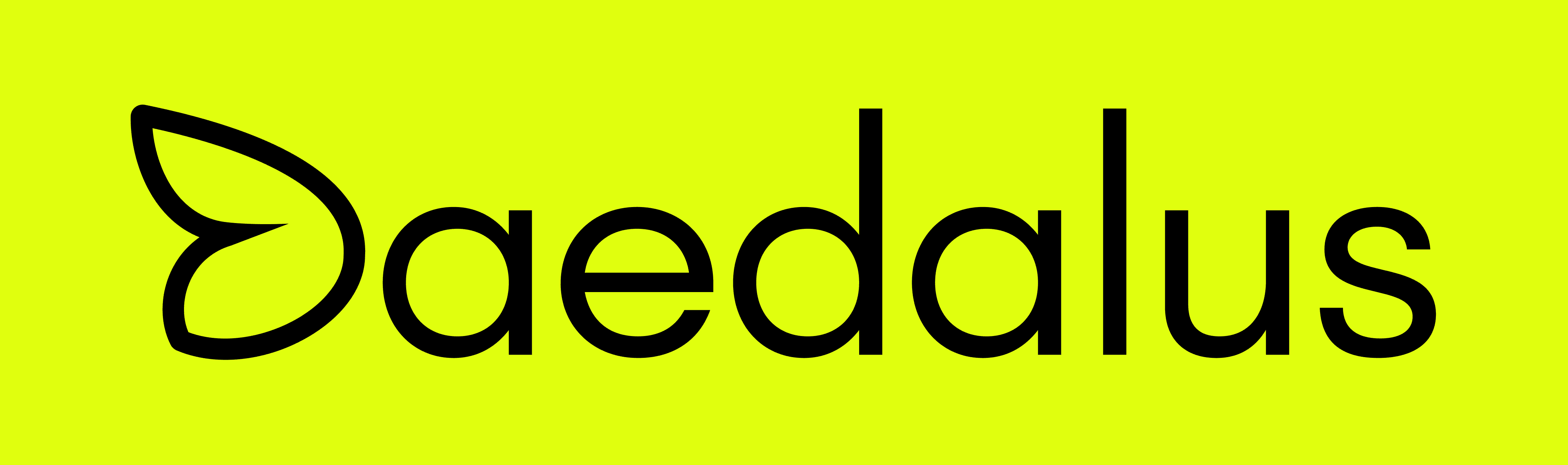 Signalgelber Hintergrund mit schwarzem Logo Daedalus drauf