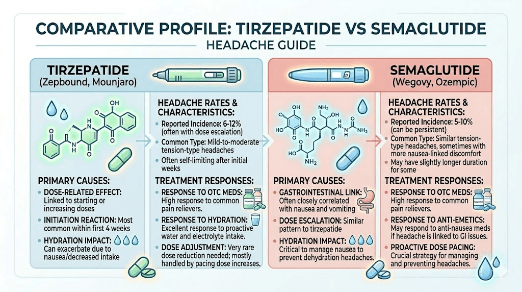 Tirzepatide vs semaglutide headache comparison chart