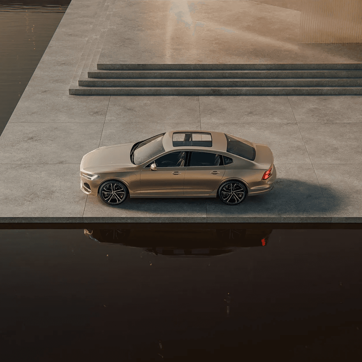 Angled CGI car visualization of Volvo S90 body design