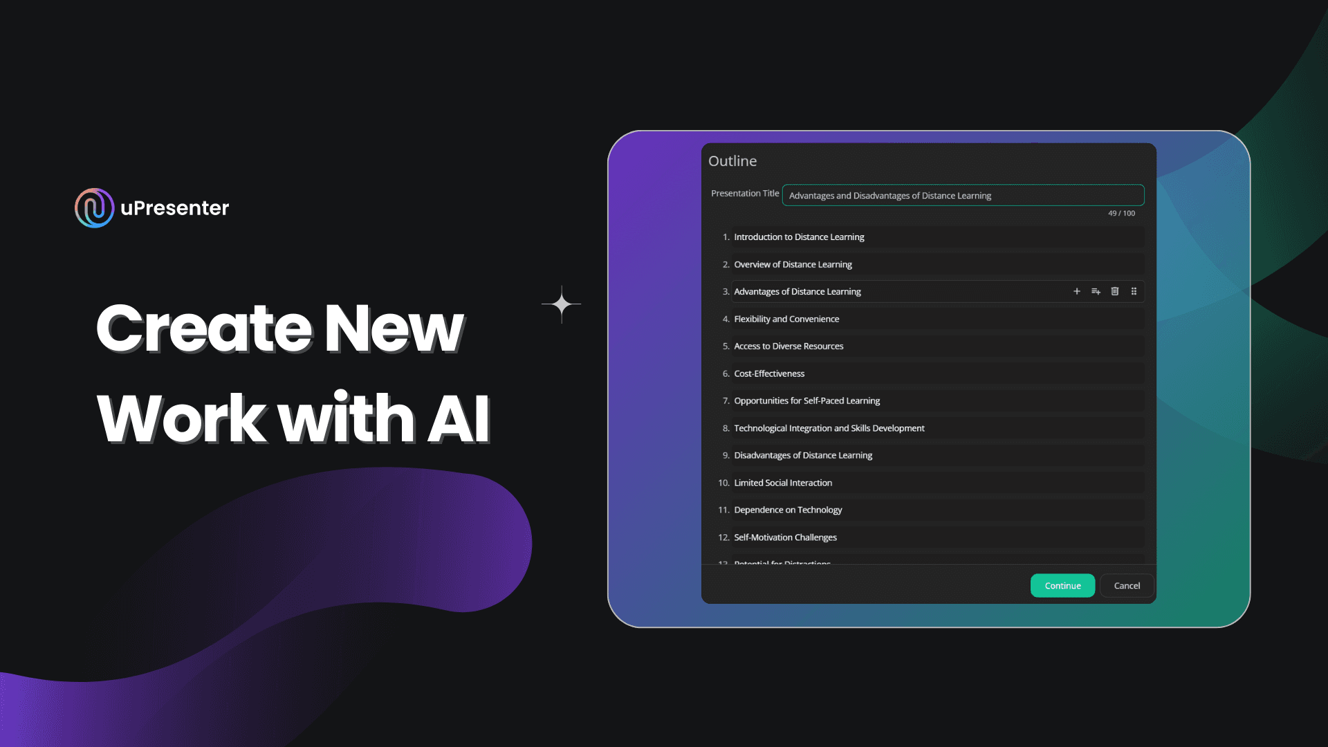 Create a new work with uPresenter AI