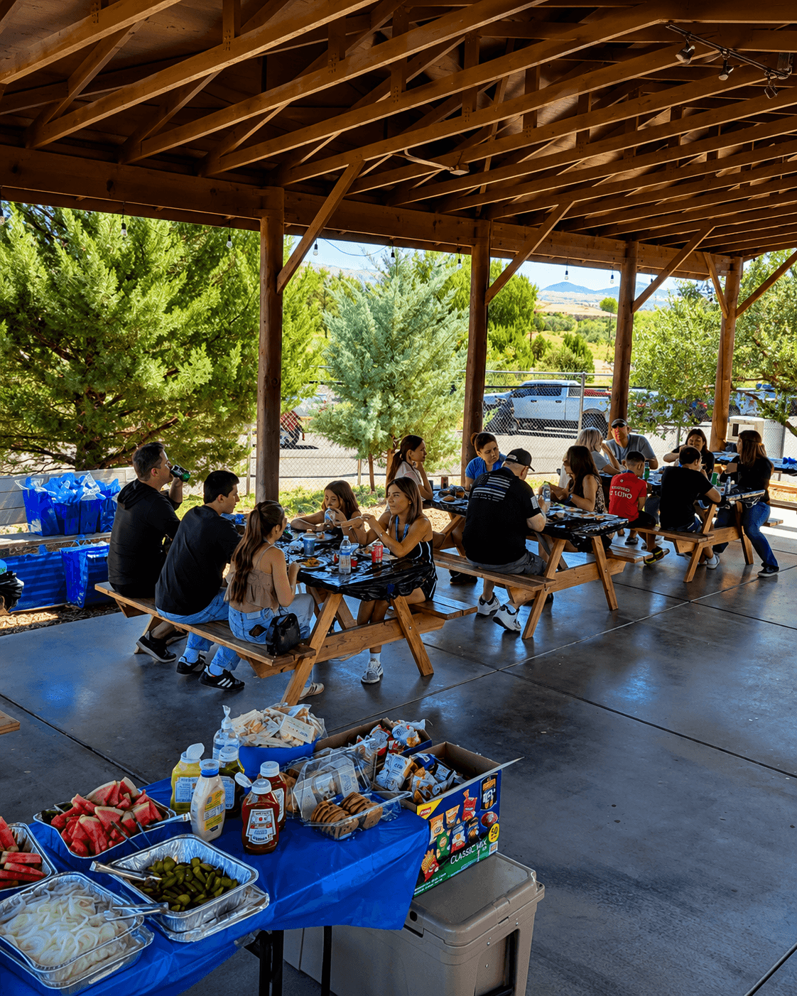 surviving families eating at family fall fest picnic