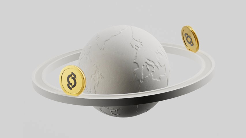 2 golden coins follow the plane ring, the planet is earth built with a white clay material