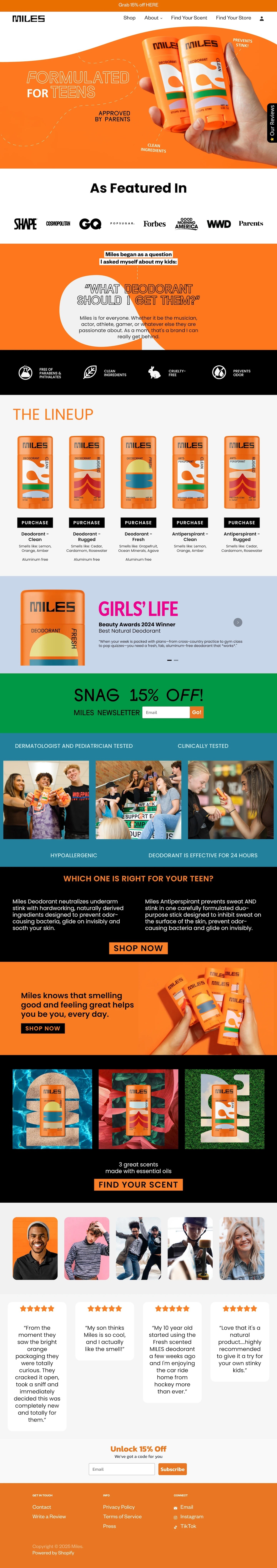 Miles Deodorant Shopify Website Homepage
